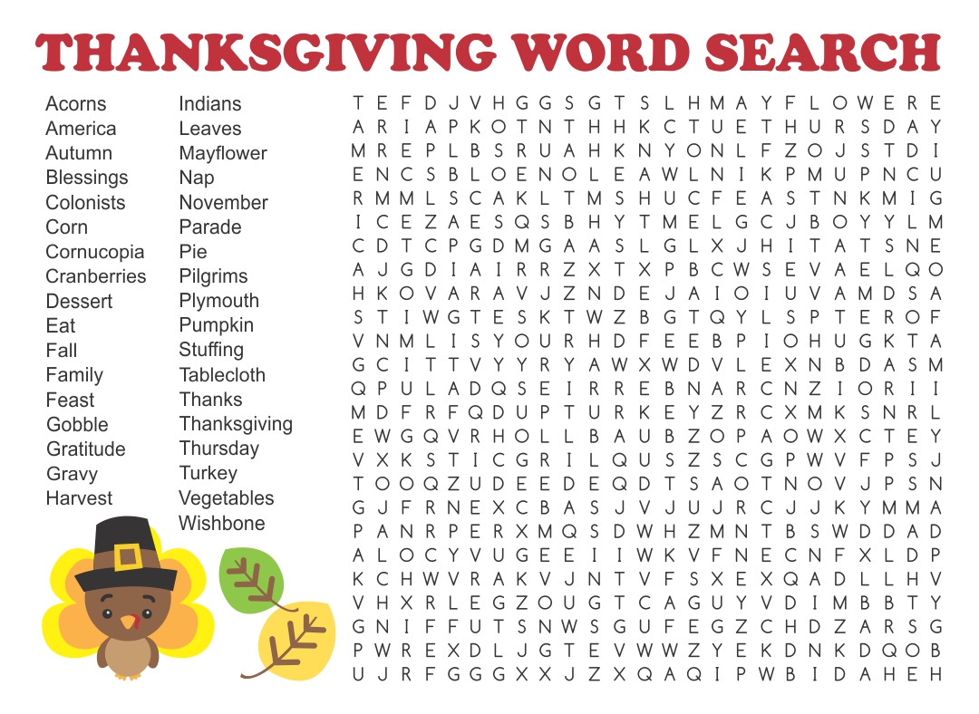 Printable Thanksgiving Word Search Difficult