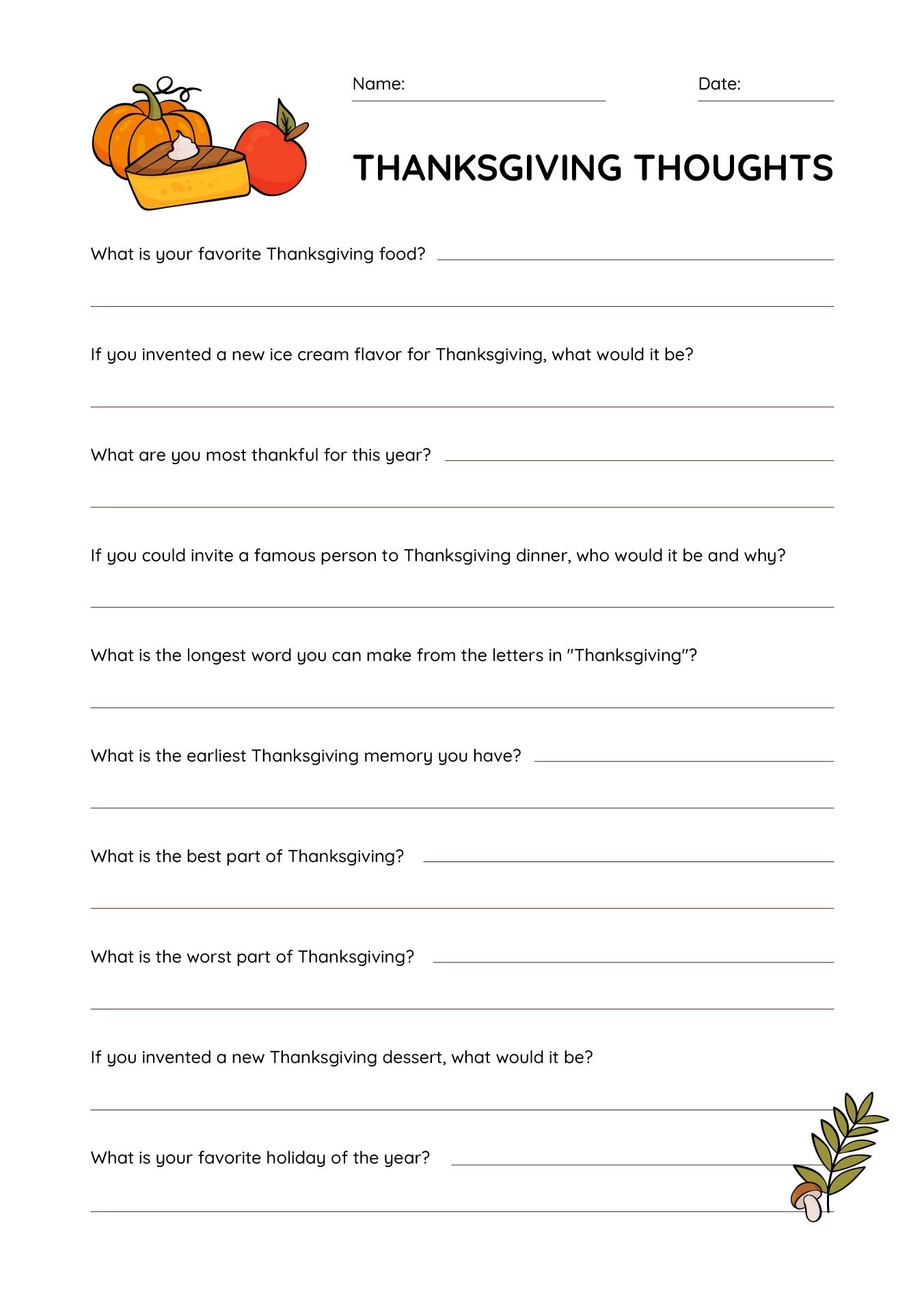Thanksgiving School Printable Papers