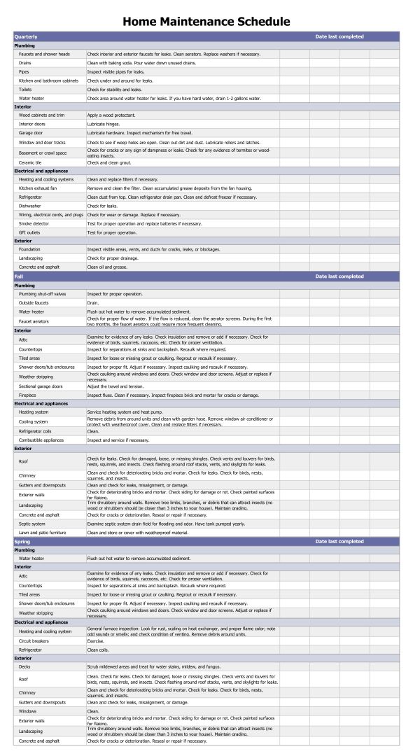 Home Maintenance Checklist Template Excel Templates