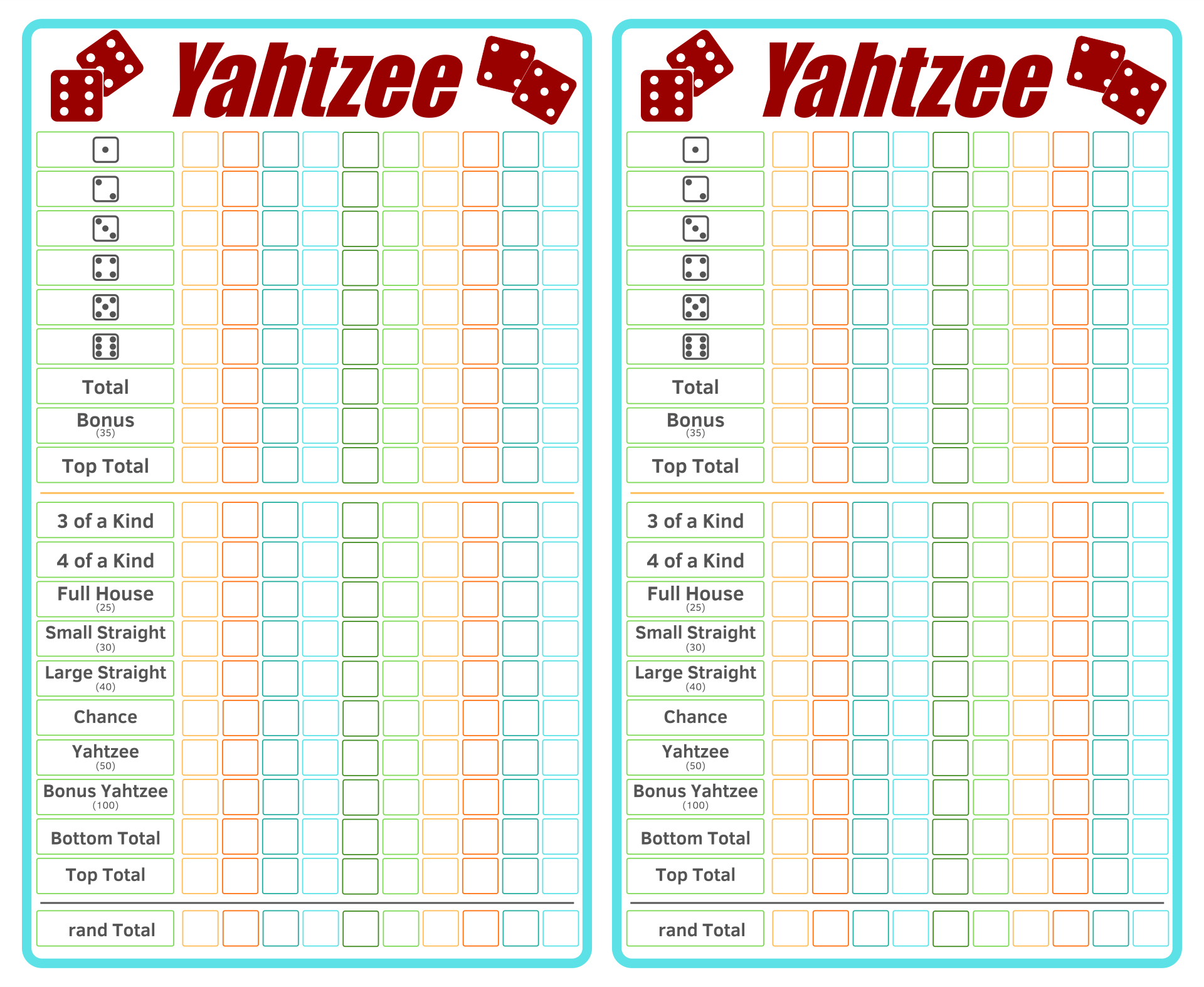 Large Yahtzee Score Sheets 10 Free PDF Printables Printablee