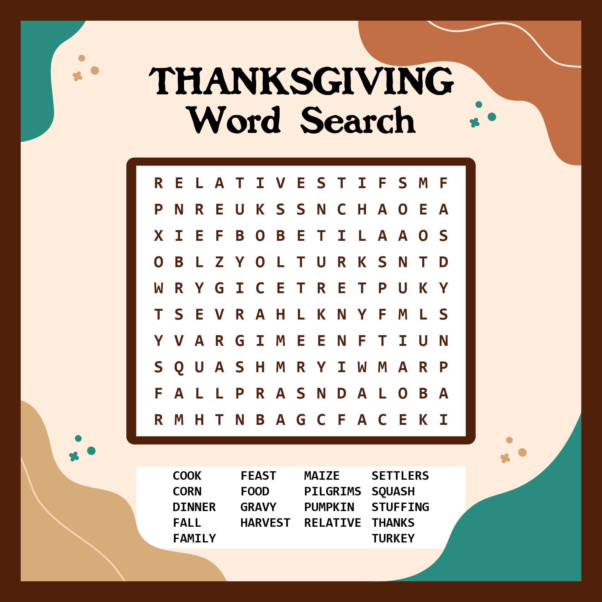 10 Best Printable Thanksgiving Word Search Difficult PDF For Free At Printablee