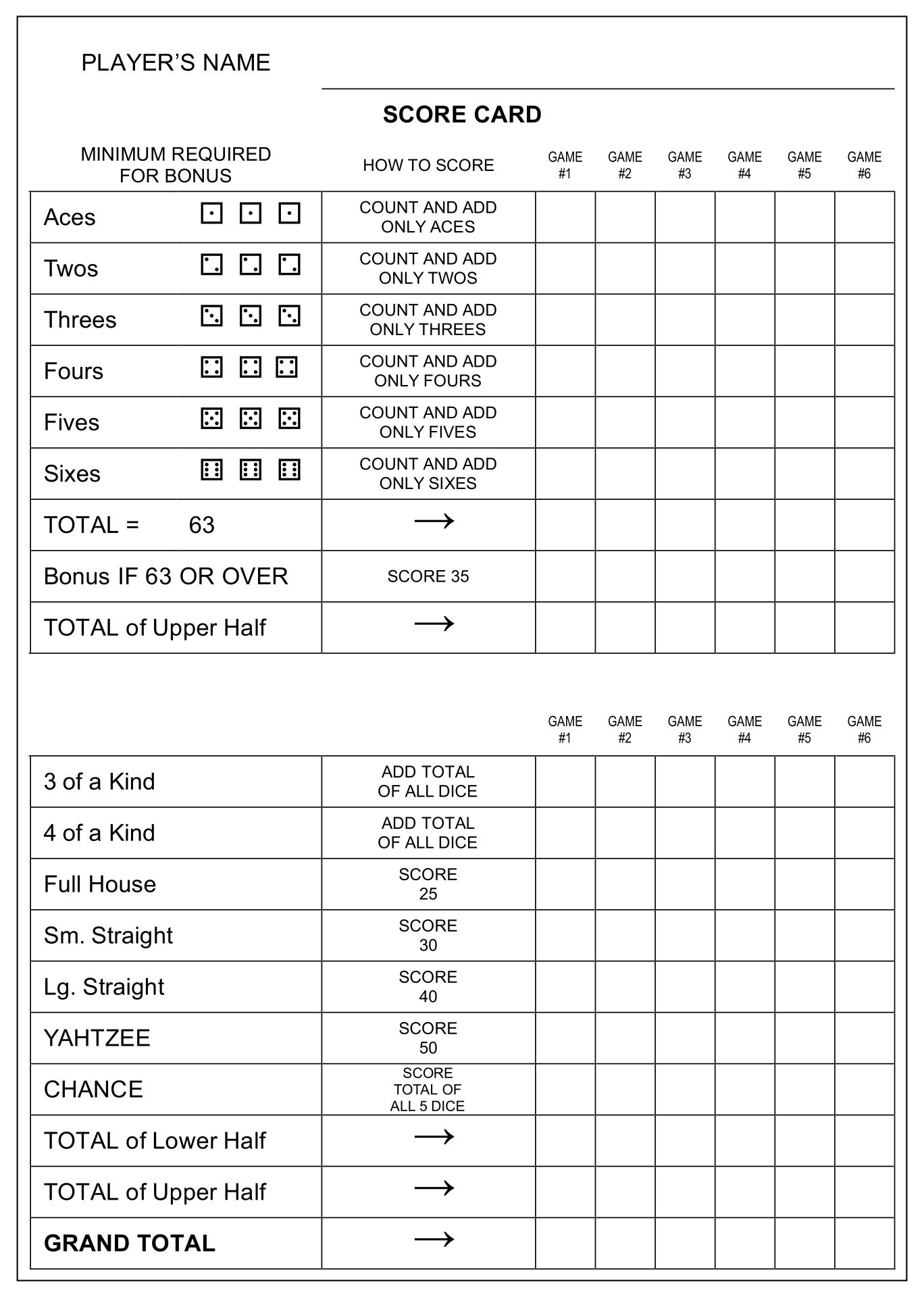 Yahtzee Score Sheets Image