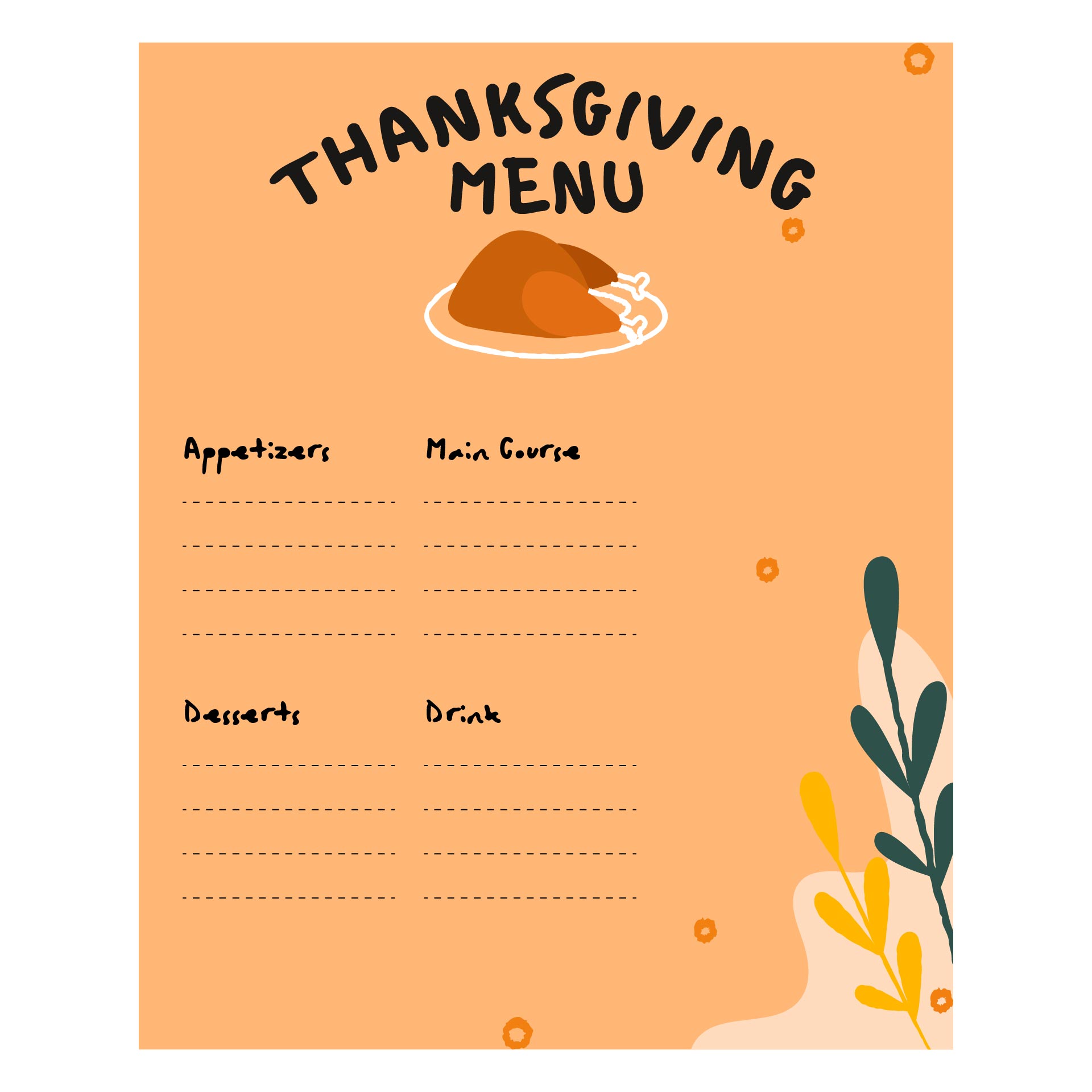Printable Thanksgiving Menu