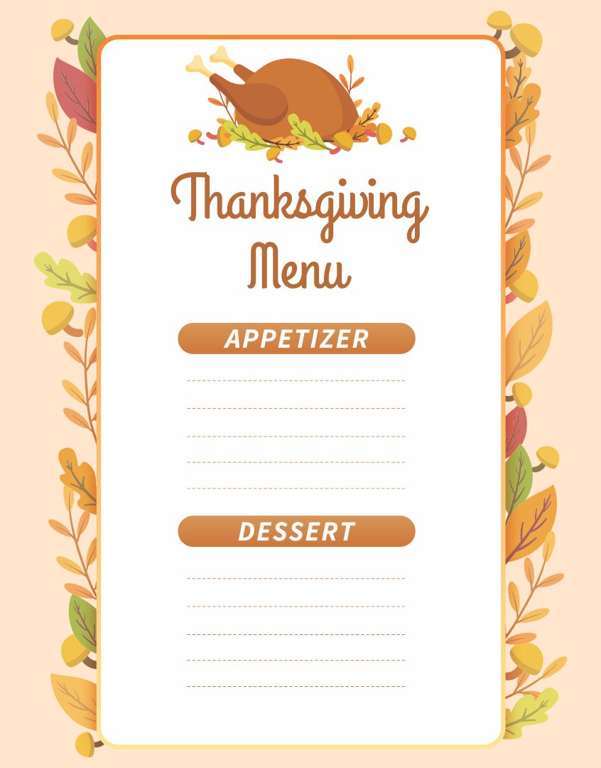 10 Best Printable Thanksgiving Menu PDF for Free at Printablee