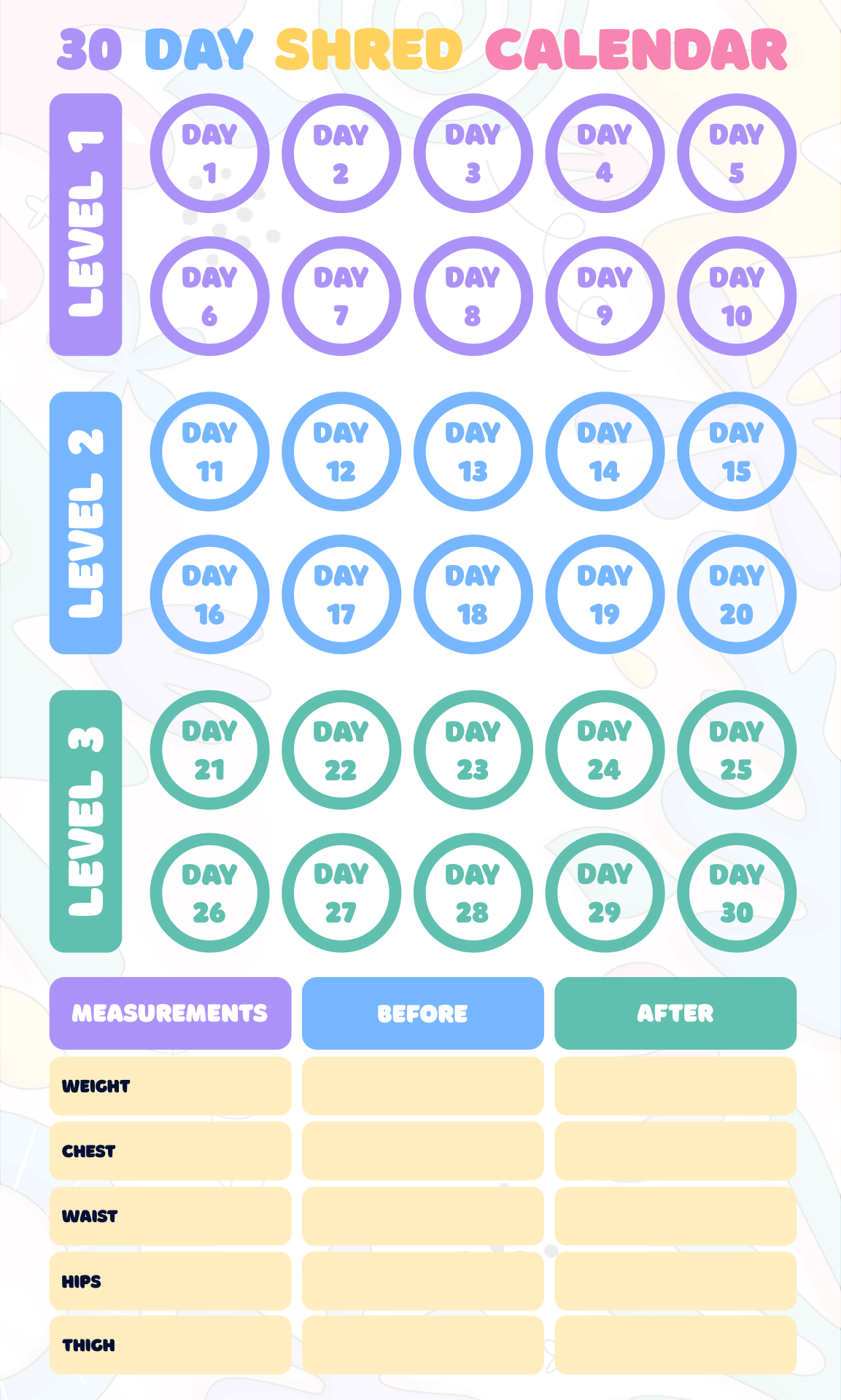 30 Day Shred Printable Calendar Pdf