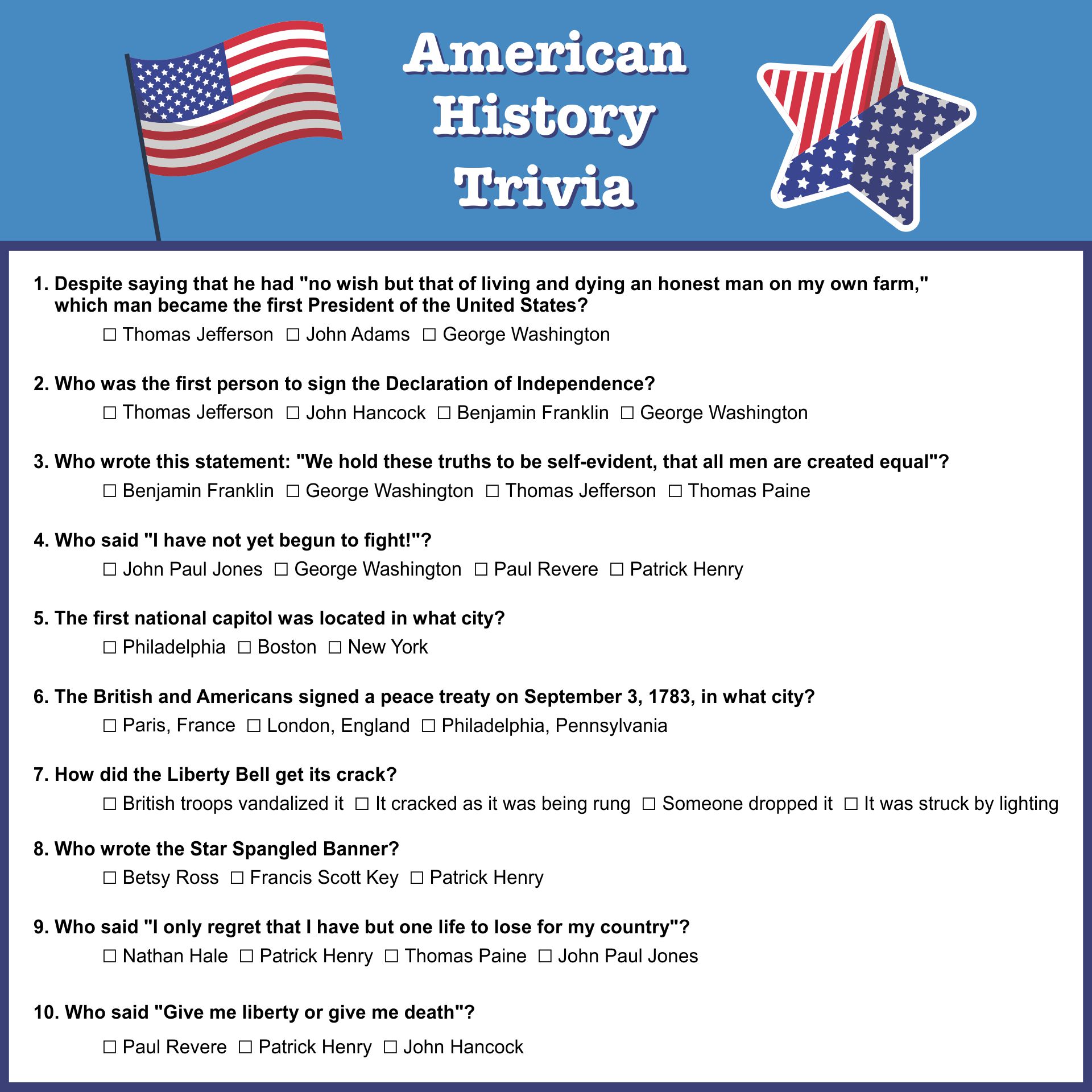 Free Printable History Quiz Templates For Word