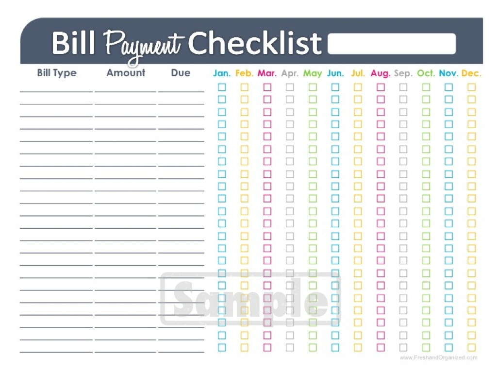 Bill Payment Checklist Printable