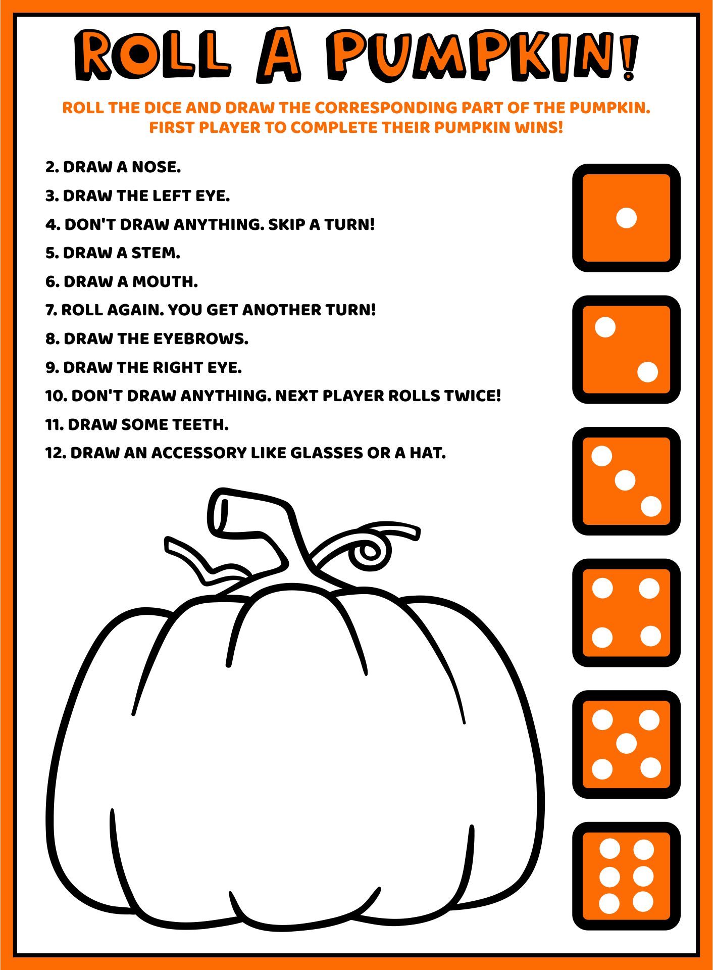 Pumpkin Dice Game Printable