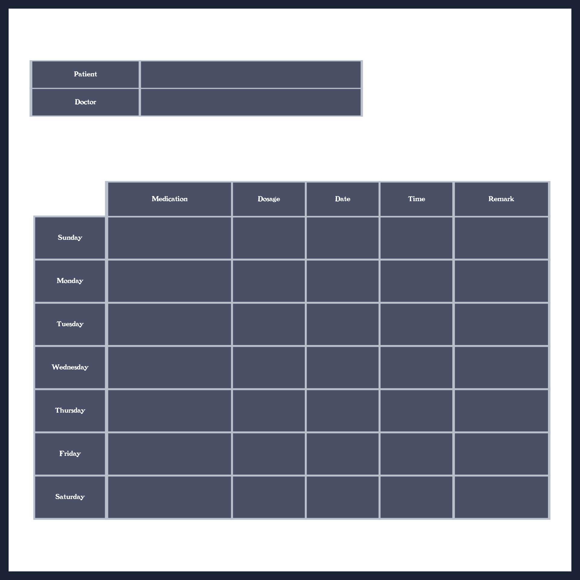 medicine timetable chart