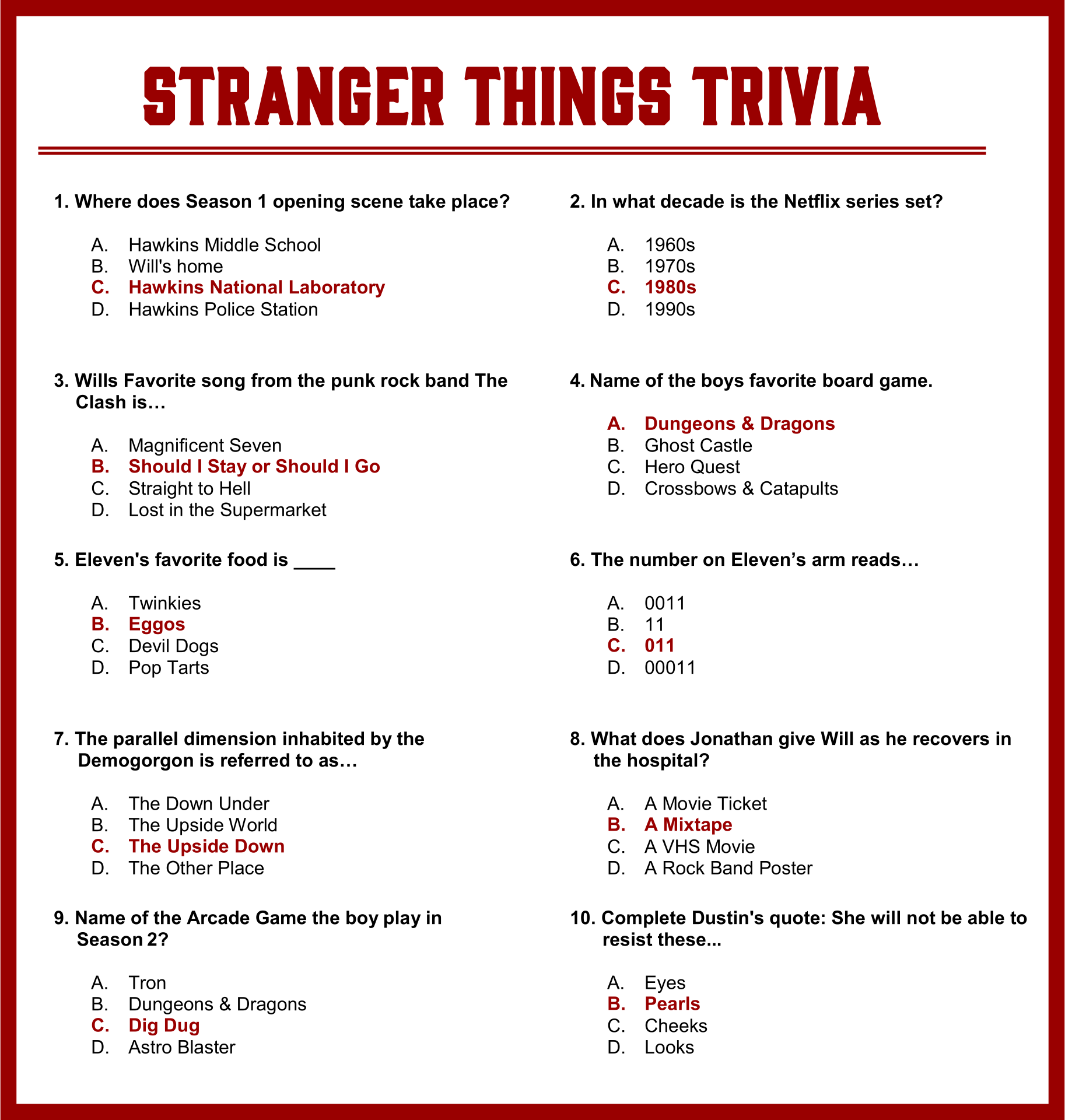 Printable Trivia Questions And Answers 167039 