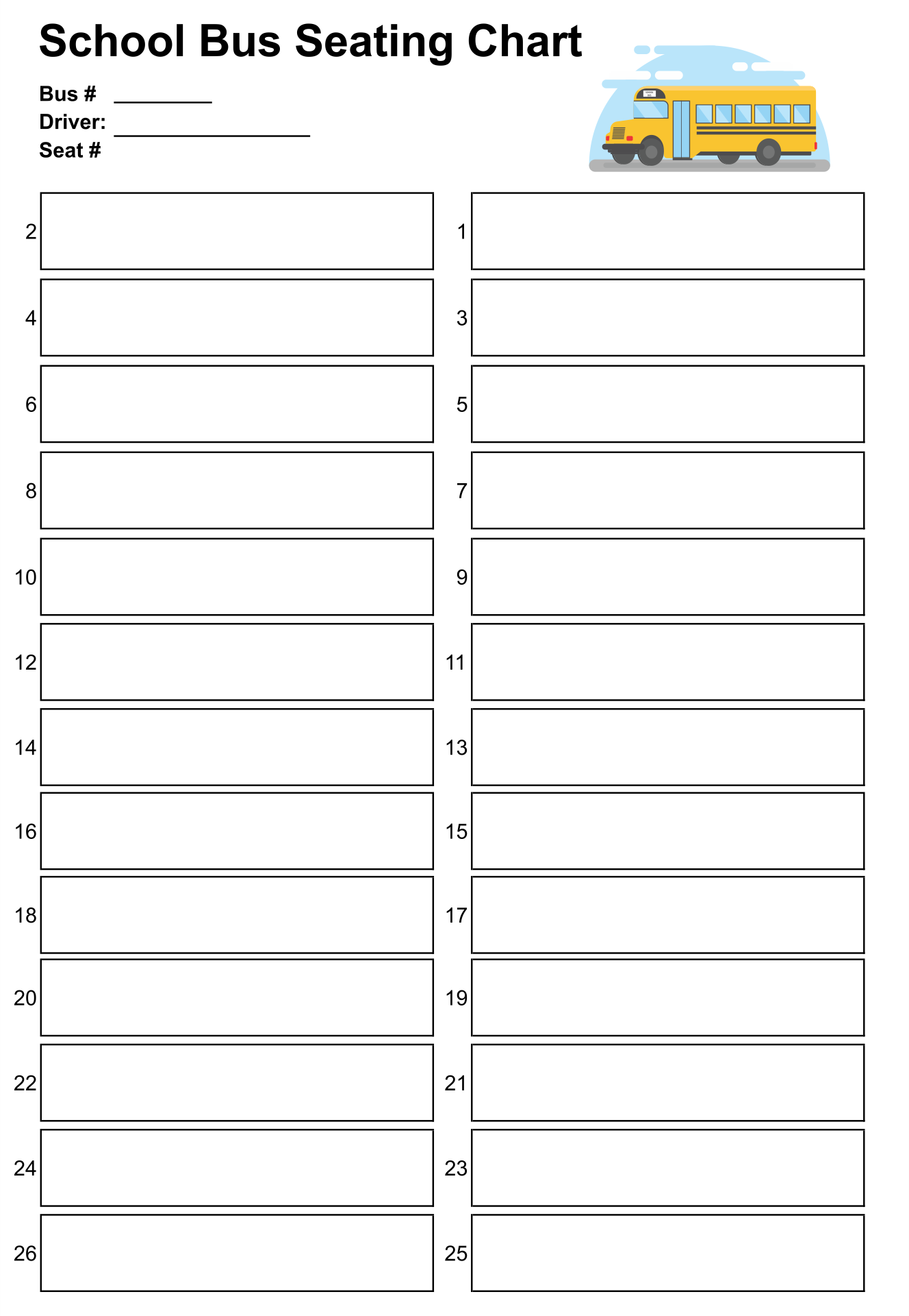 Free Printable School Bus Seating Charts