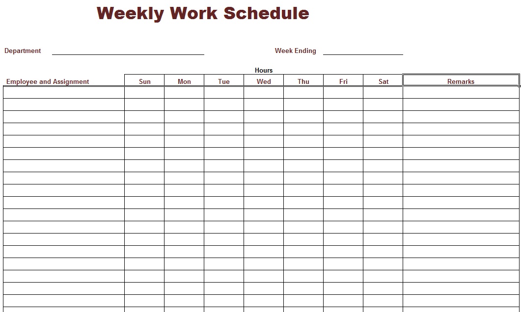 weekly work schedule template 2018