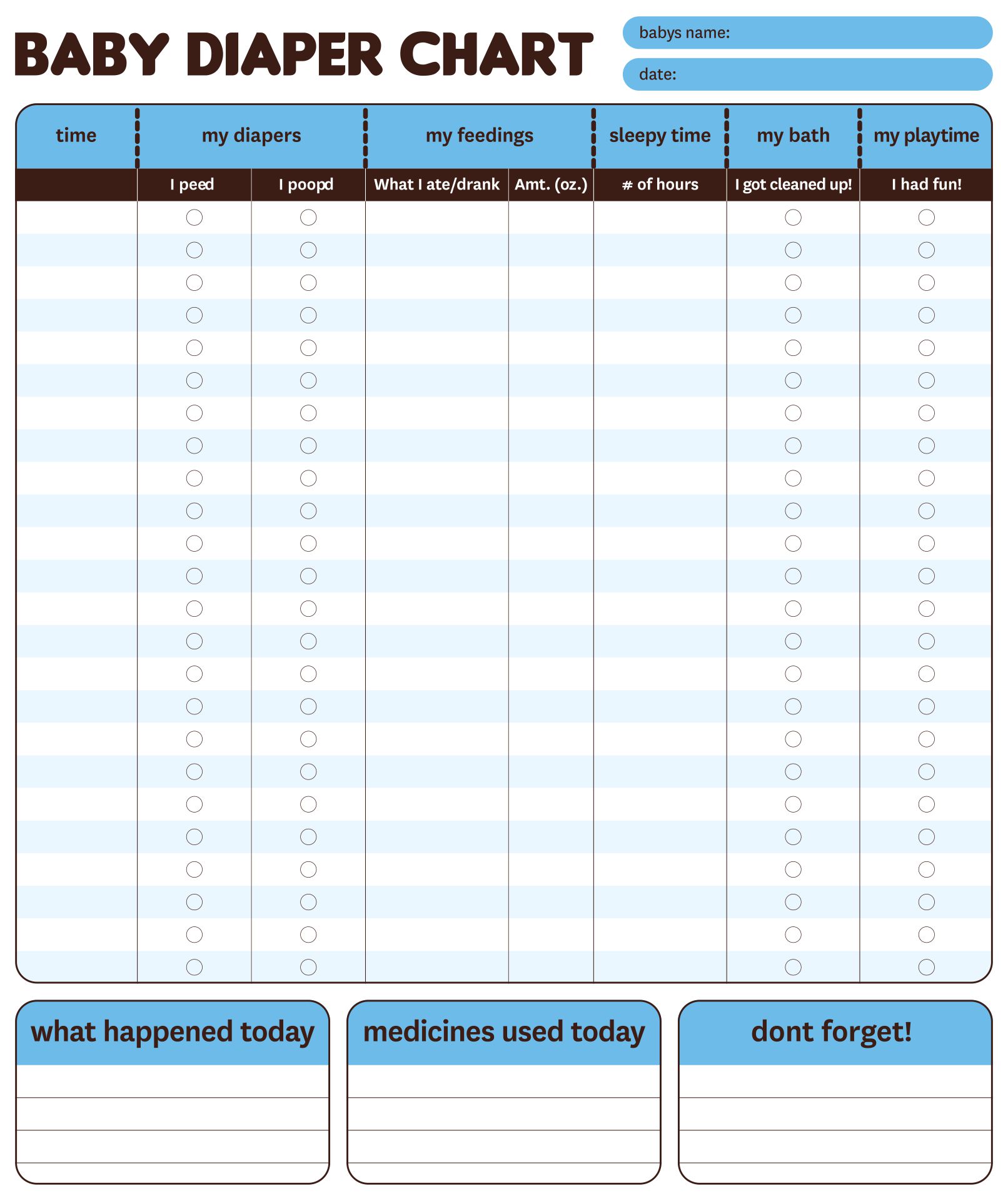 Free Printable Diaper Changing Log PRINTABLE TEMPLATES