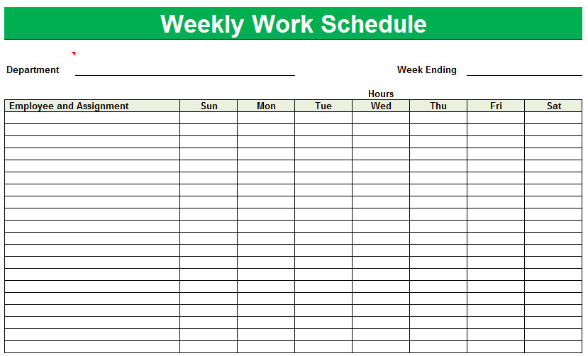 blank work schedule template free