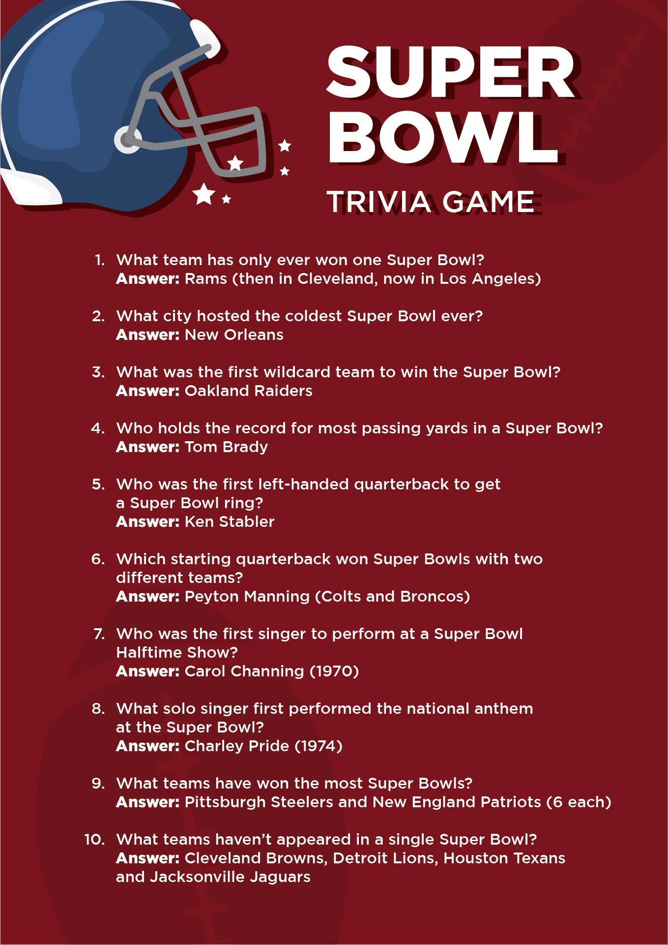 Super Bowl 2024 Trivia Questions Printable Image to u