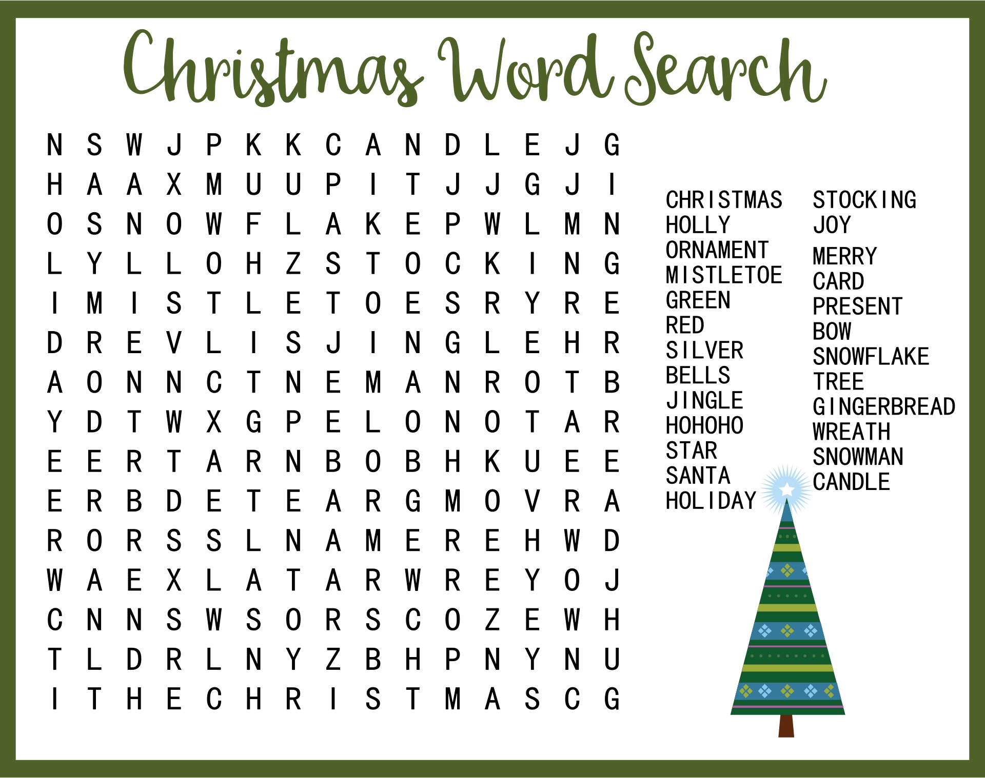 Kids Christmas Word Search Printable