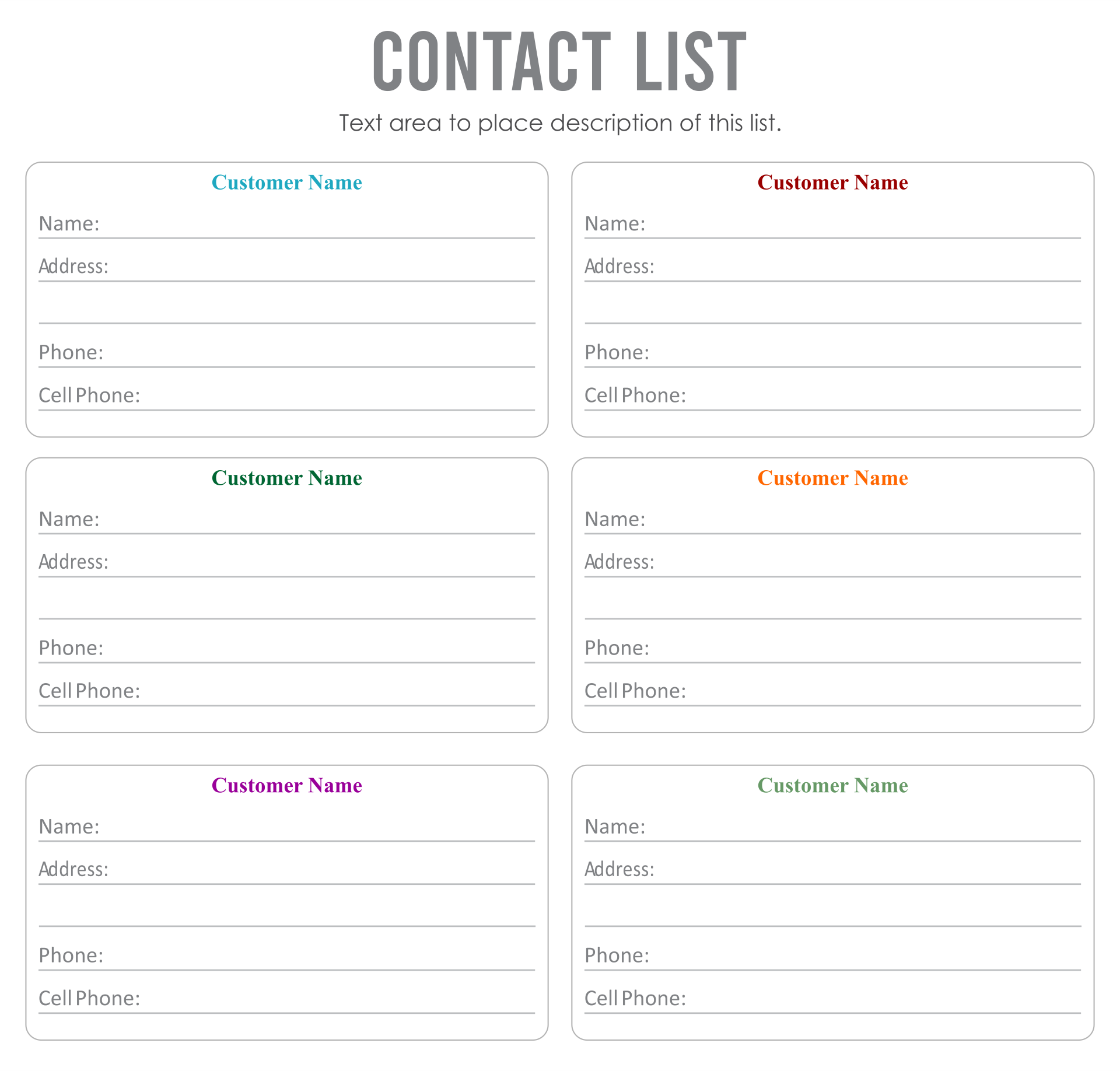 Printable Phone Contact List Template - Printable Templates