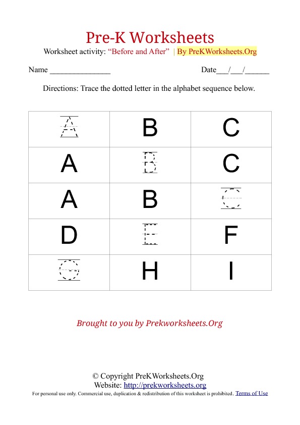 Printable Pre-K Alphabet Worksheets