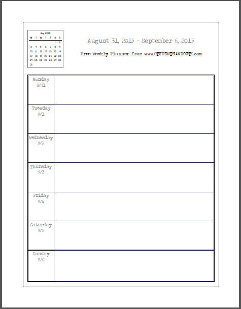 Printable Weekly School Planner