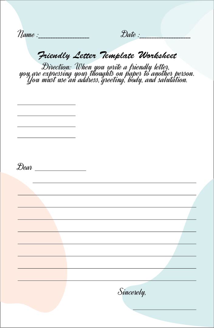 Friendly Letter Worksheet Template