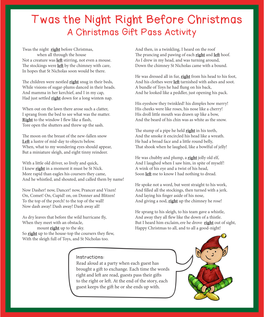 Printable Right Left Christmas Game Twas The Night Before