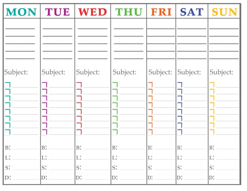 Printable Weekly School Planner Calendar Organizer