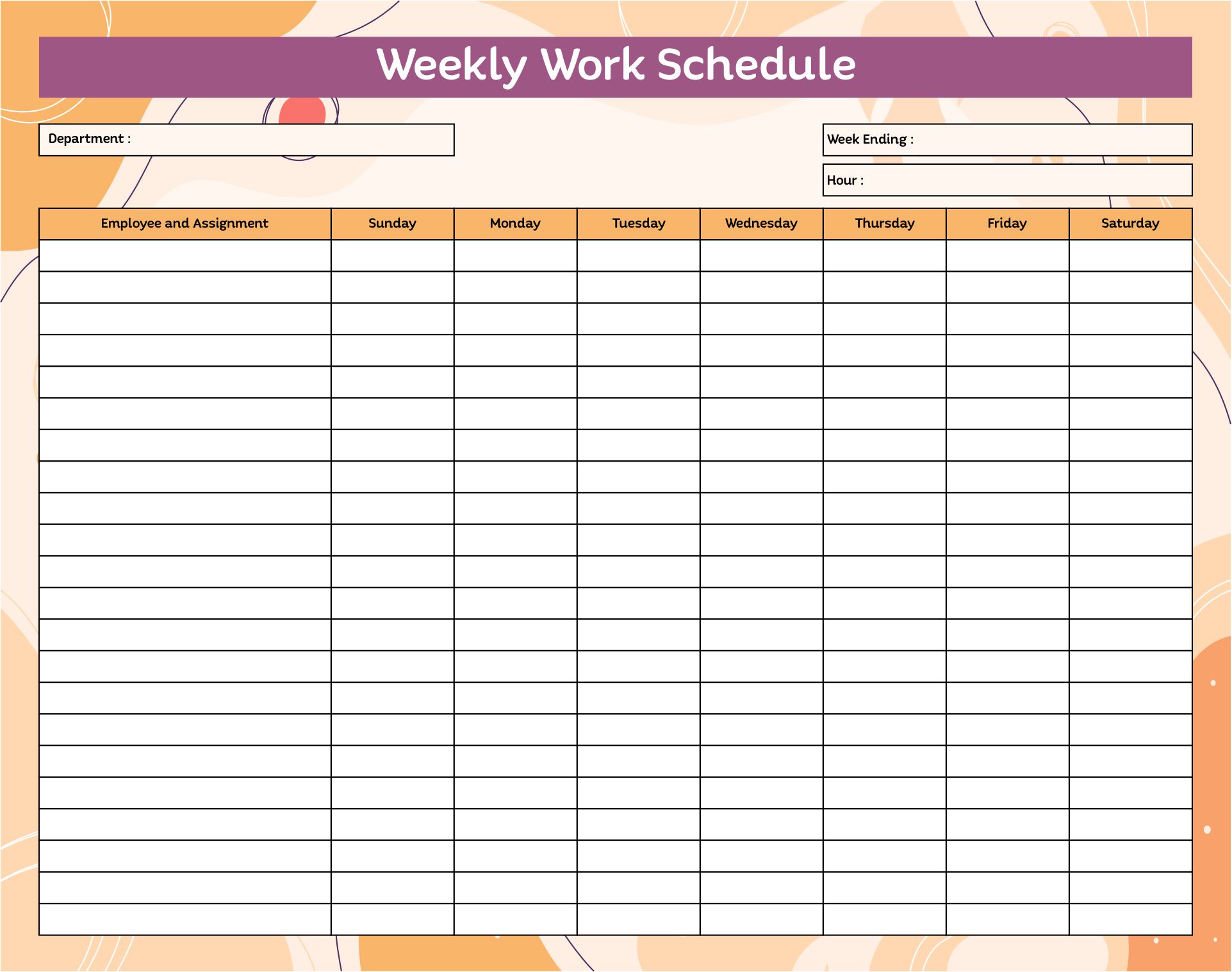 Downloadable Weekly Schedule Template from printablee.com