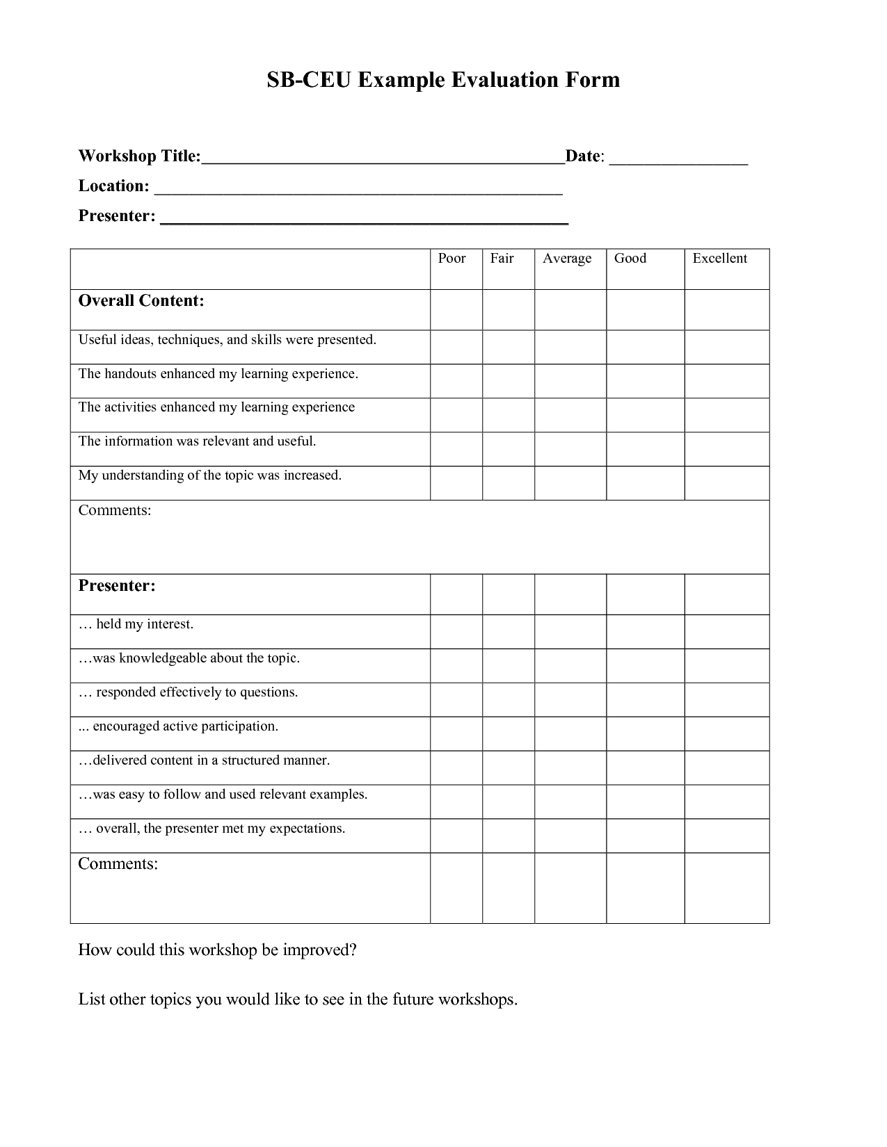 Workshop evaluation form