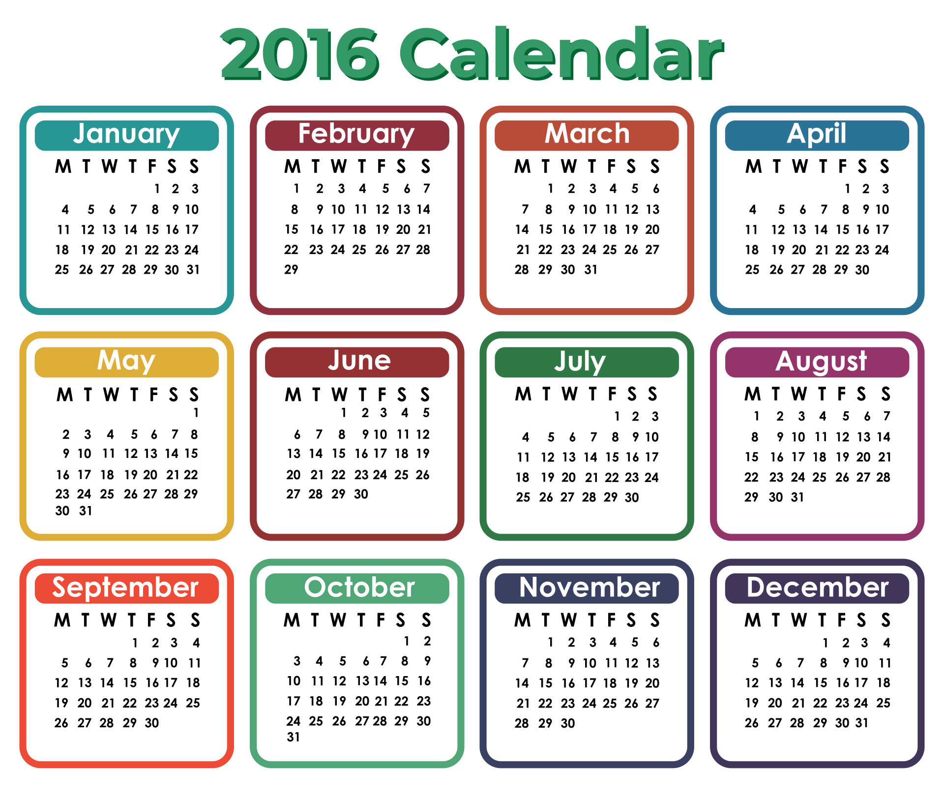 Monthly Calendar Large Printable