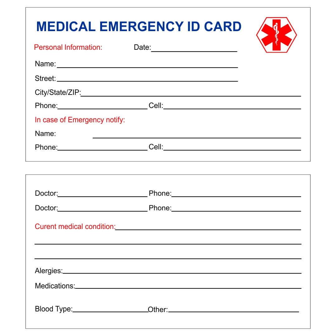 Free Printable Medical Wallet Cards