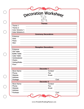 Printable Wedding Planner Worksheets