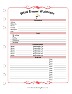 Printable Wedding Planner Worksheets