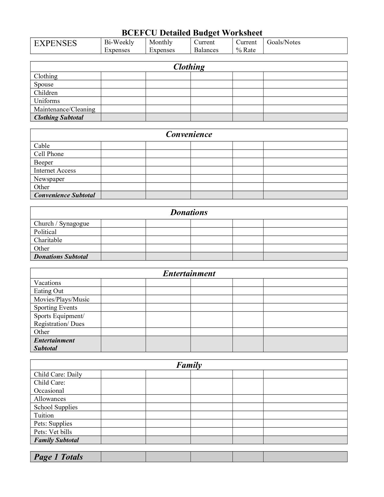 Printable Weekly Monthly Budget Worksheet