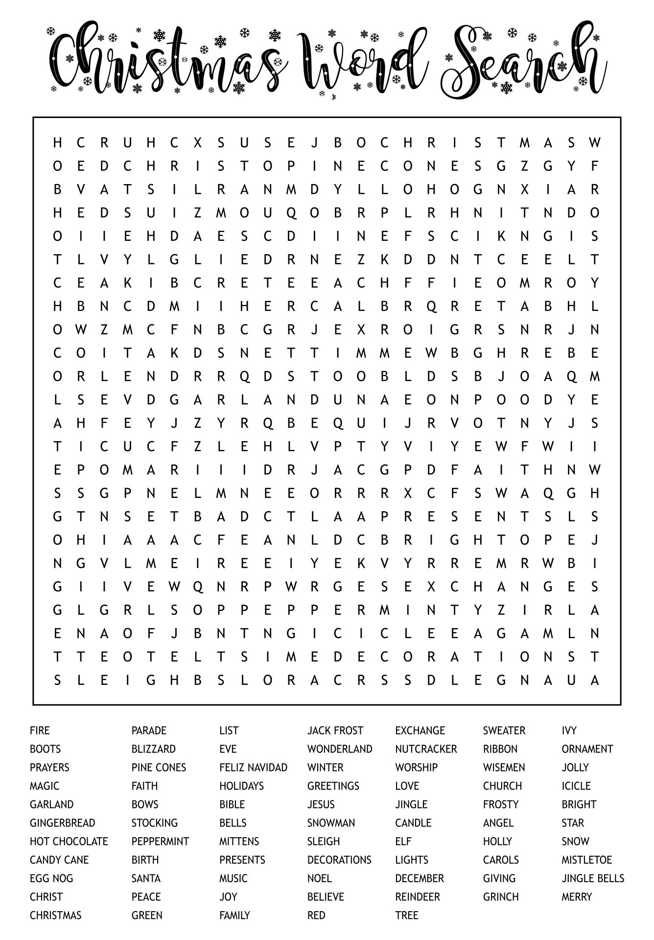 Hard Christmas Word Search Printable Free