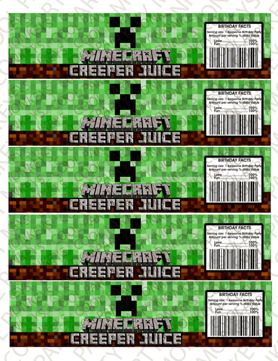 Minecraft Creeper Water Bottle Labels