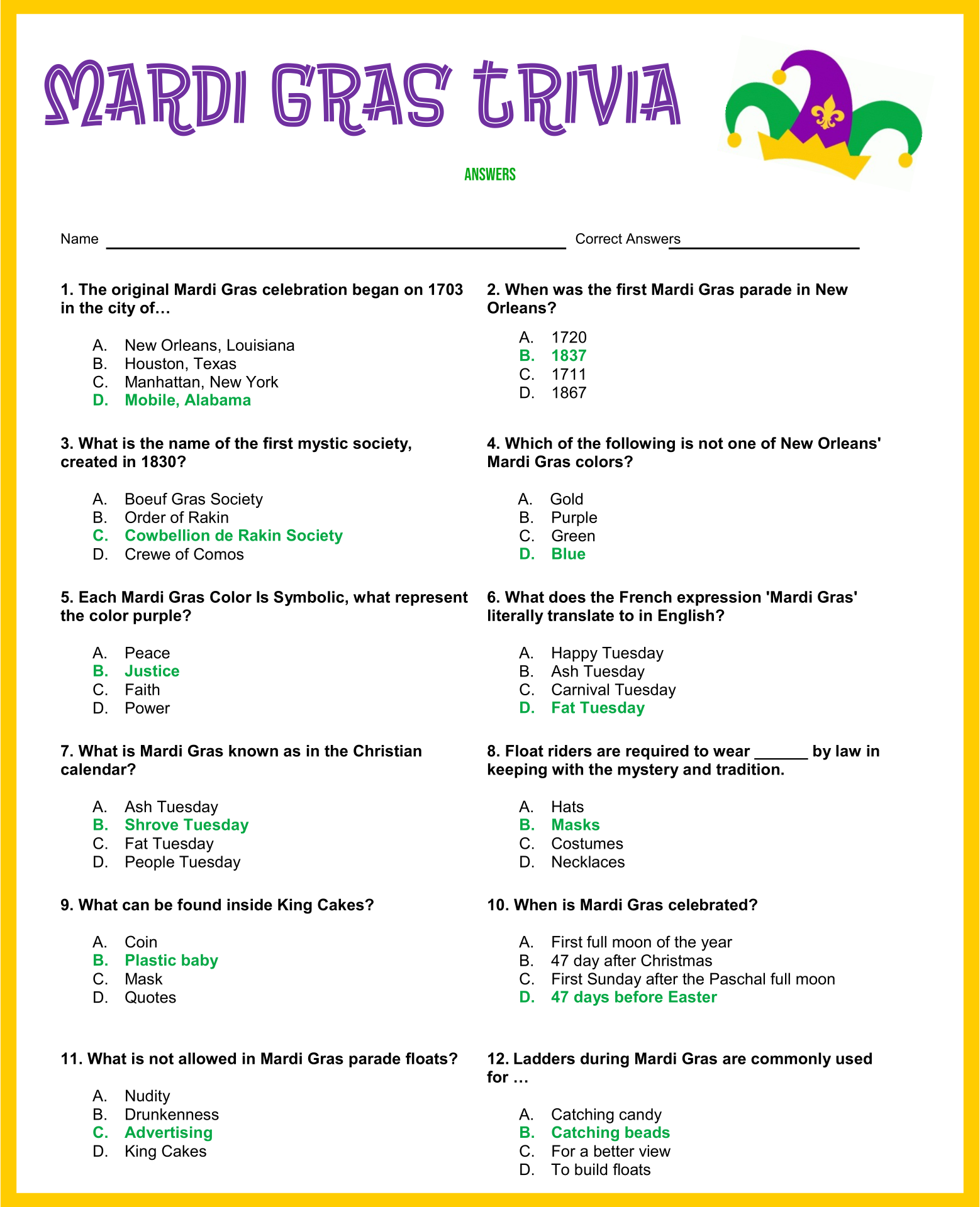 Trivia Questions Printable