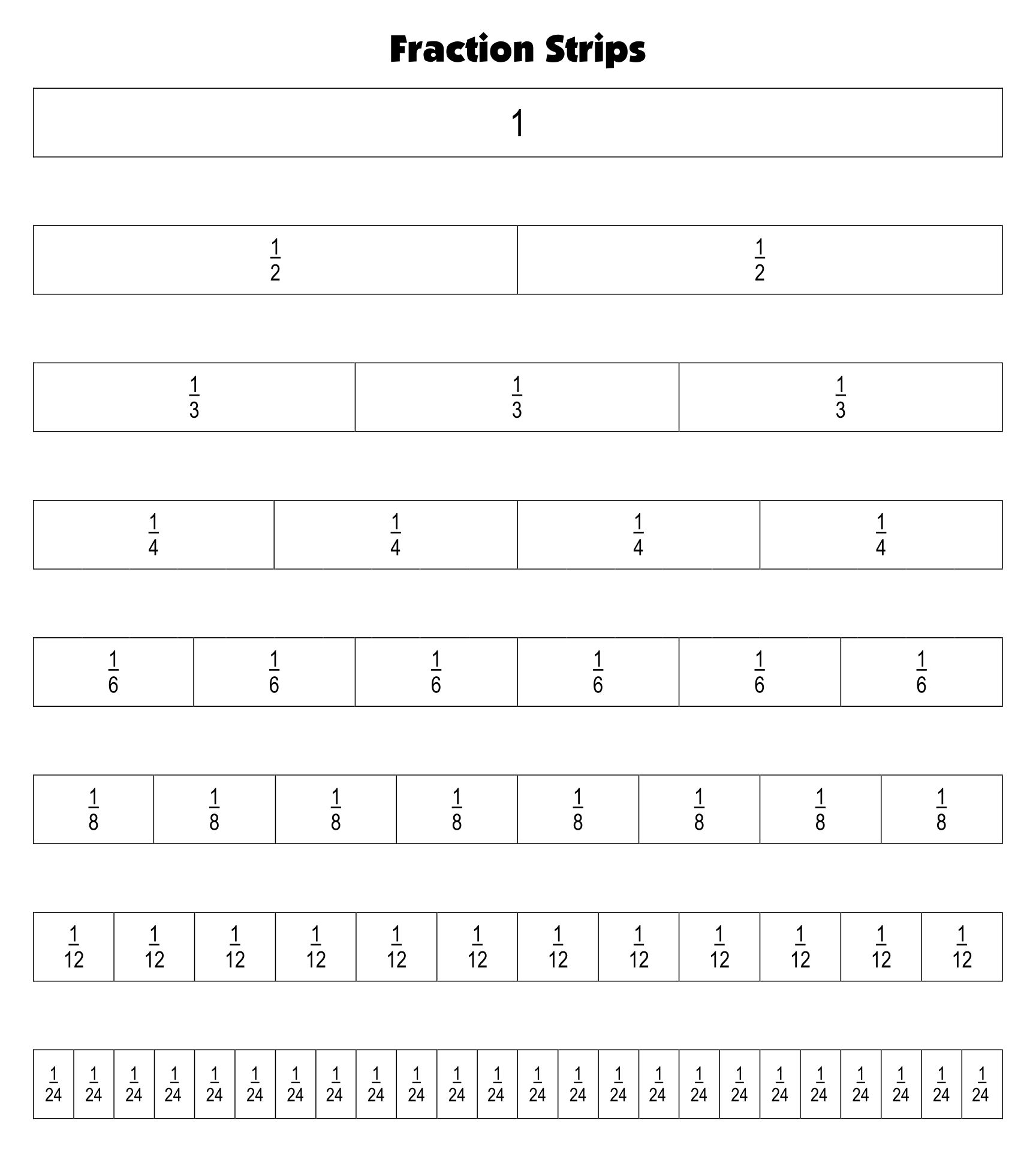 13 Best Printable Strip Fraction Chart