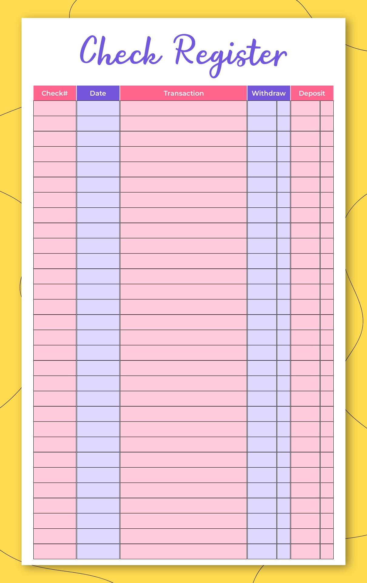 Checkbook Transaction Register