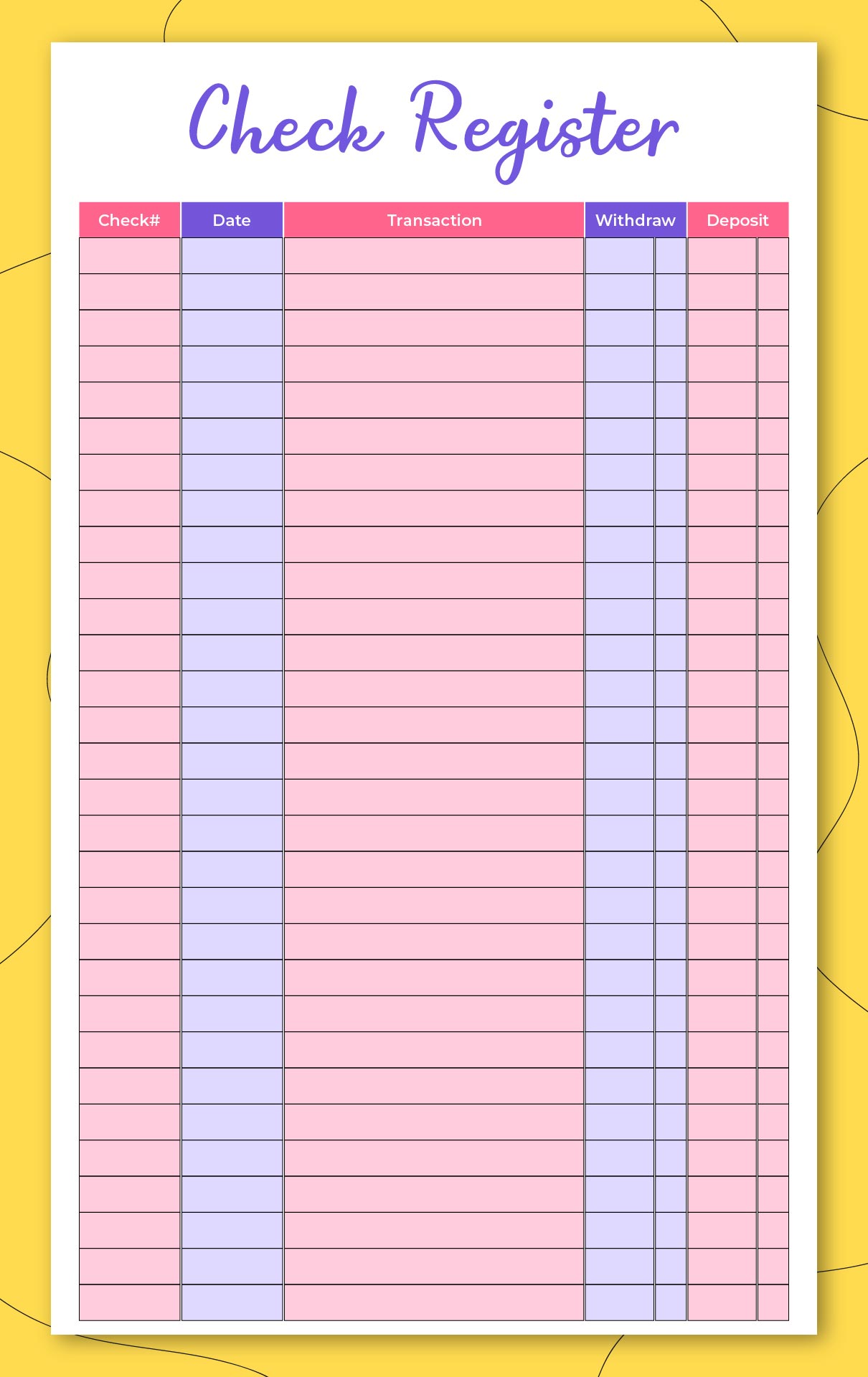 Printable Checkbook Register Templates