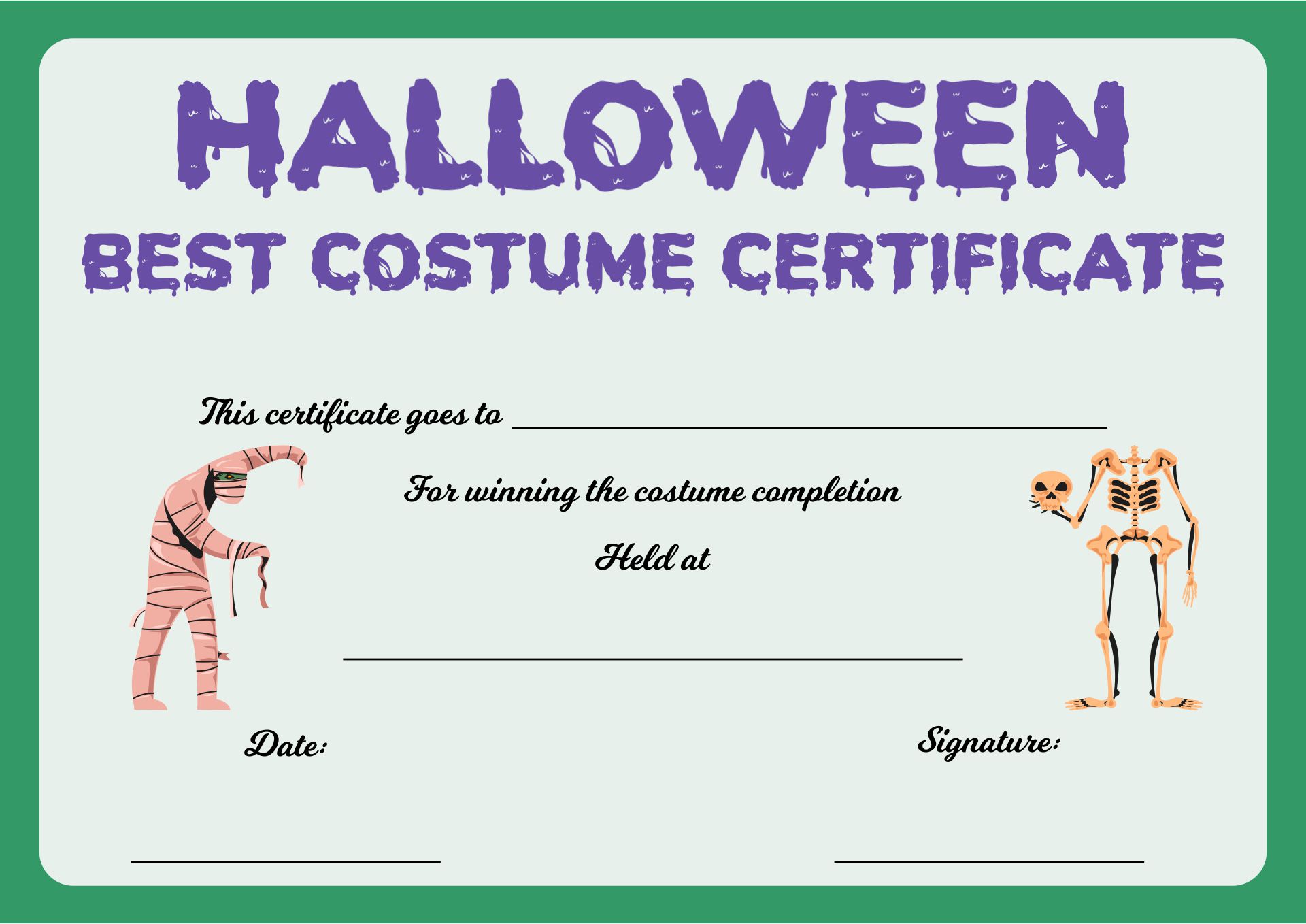 22 Best Free Printable Halloween Award Certificates - printablee.com Throughout Halloween Costume Certificate Template