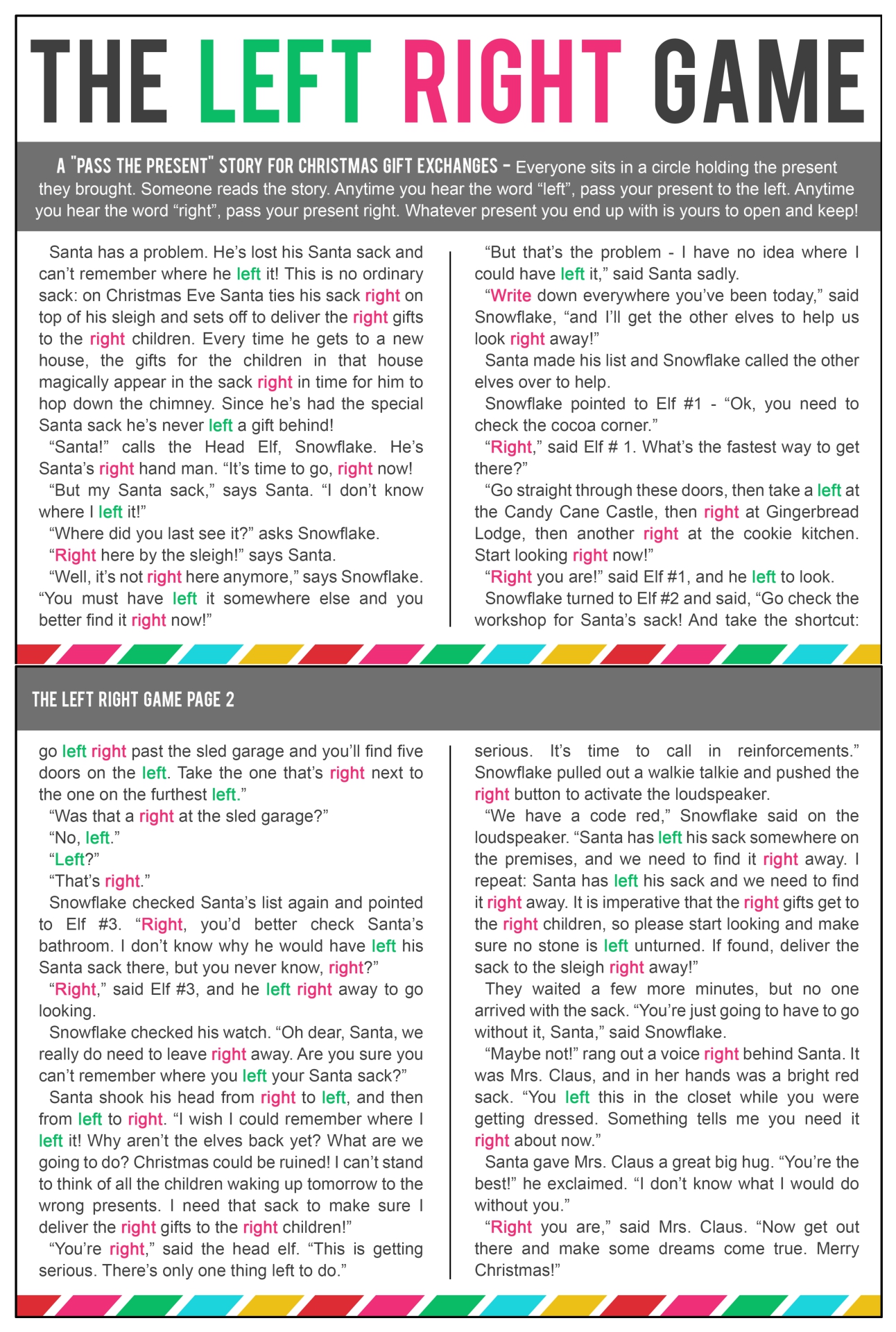 Left Right Center Game Rules Printable
