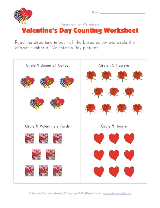 Valentine Counting Worksheets