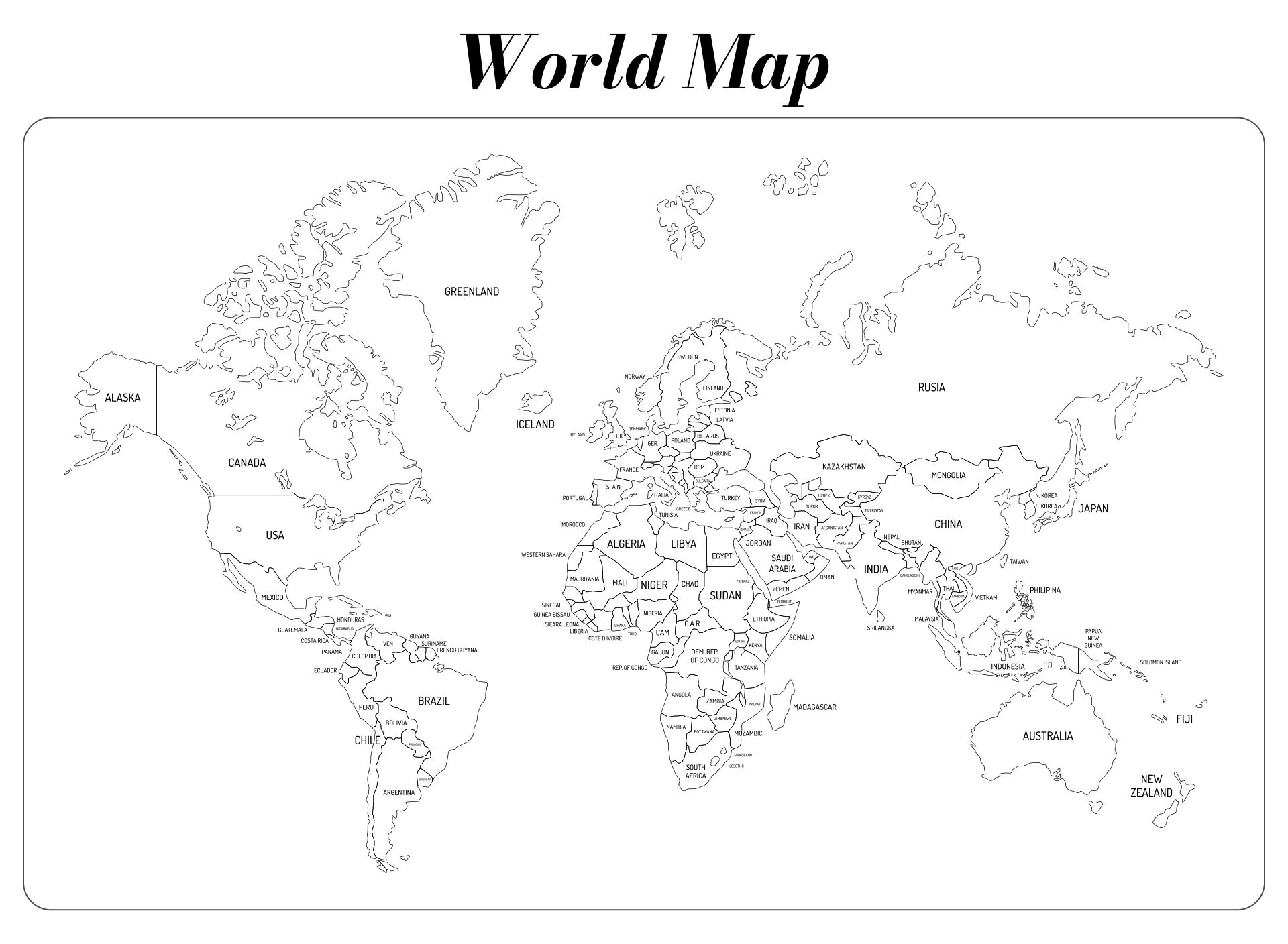 10 Best Printable Labeled World Map PDF For Free At Printablee