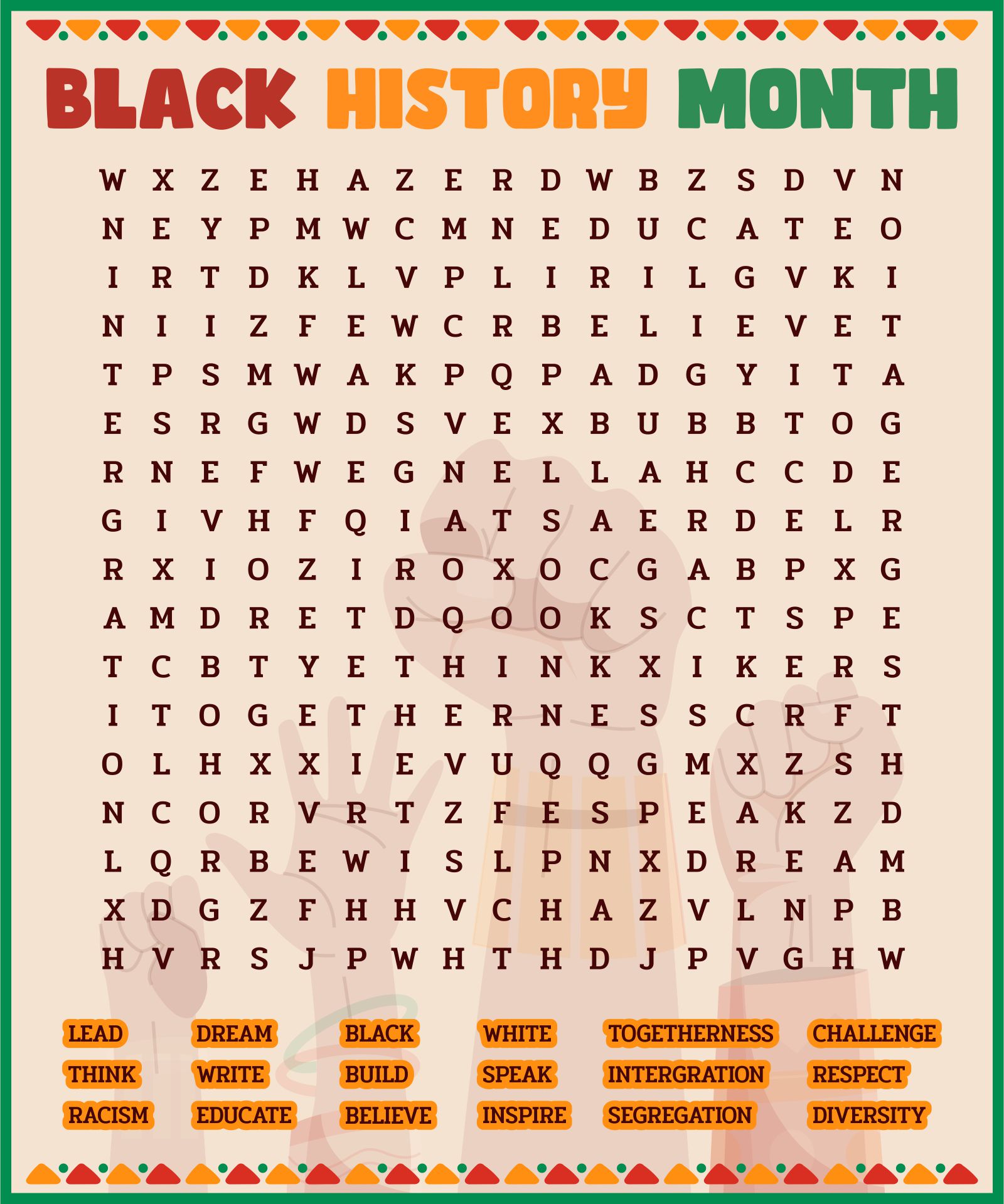 Black History Month Word Search Printables