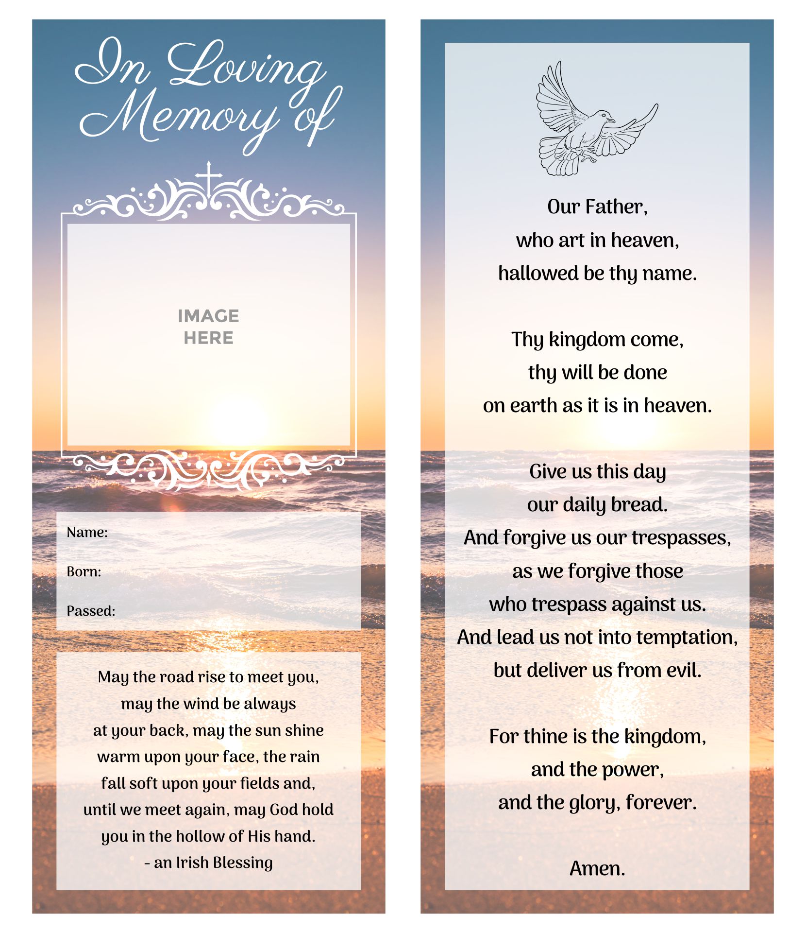 Printable Memorial Bookmark Template