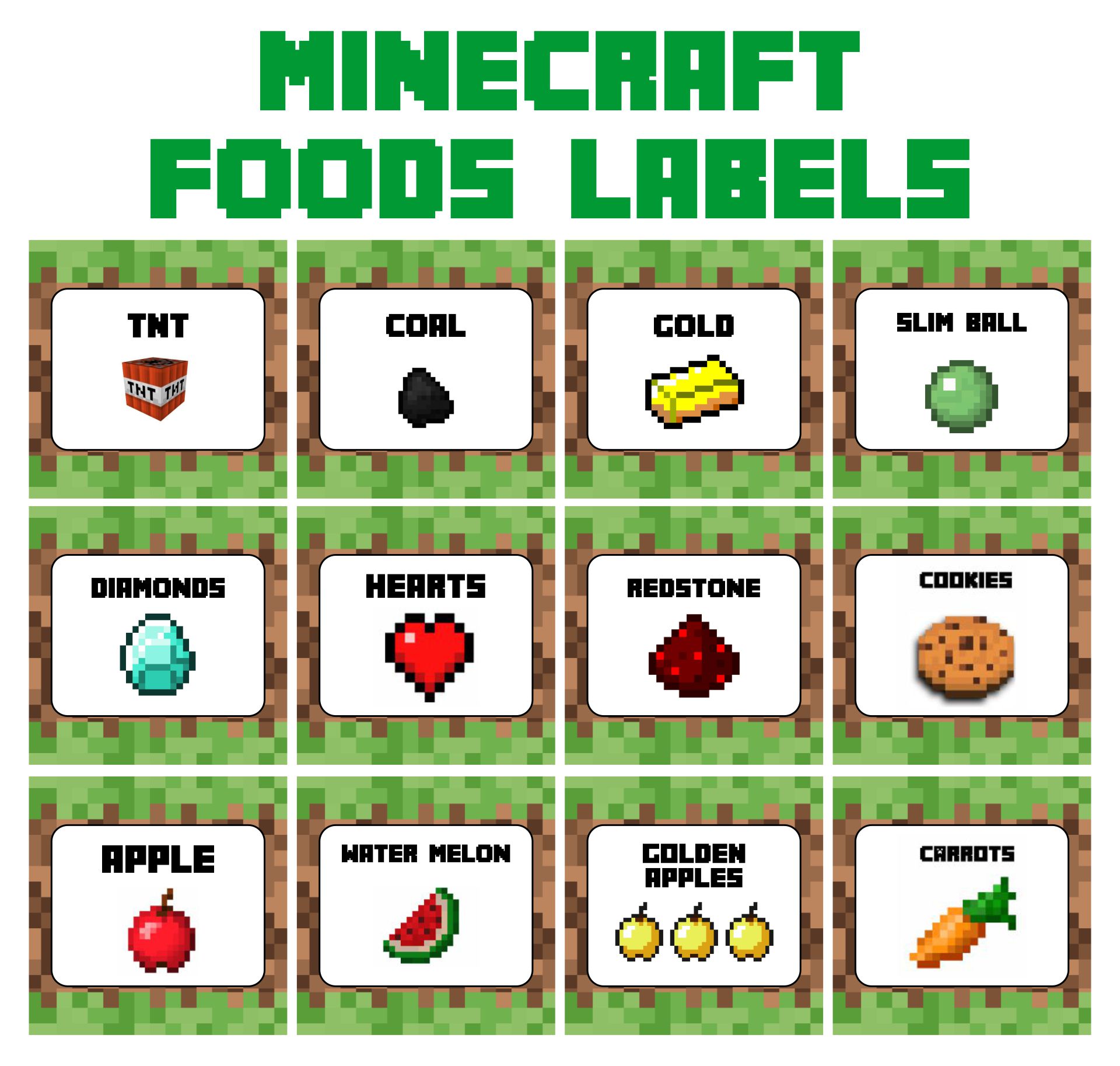 Free Printable Food Cards For Minecraft