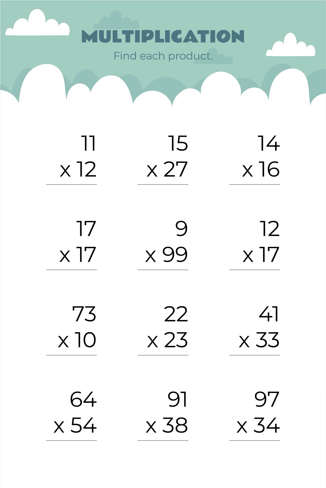  Printable Math Sheets Multiplication