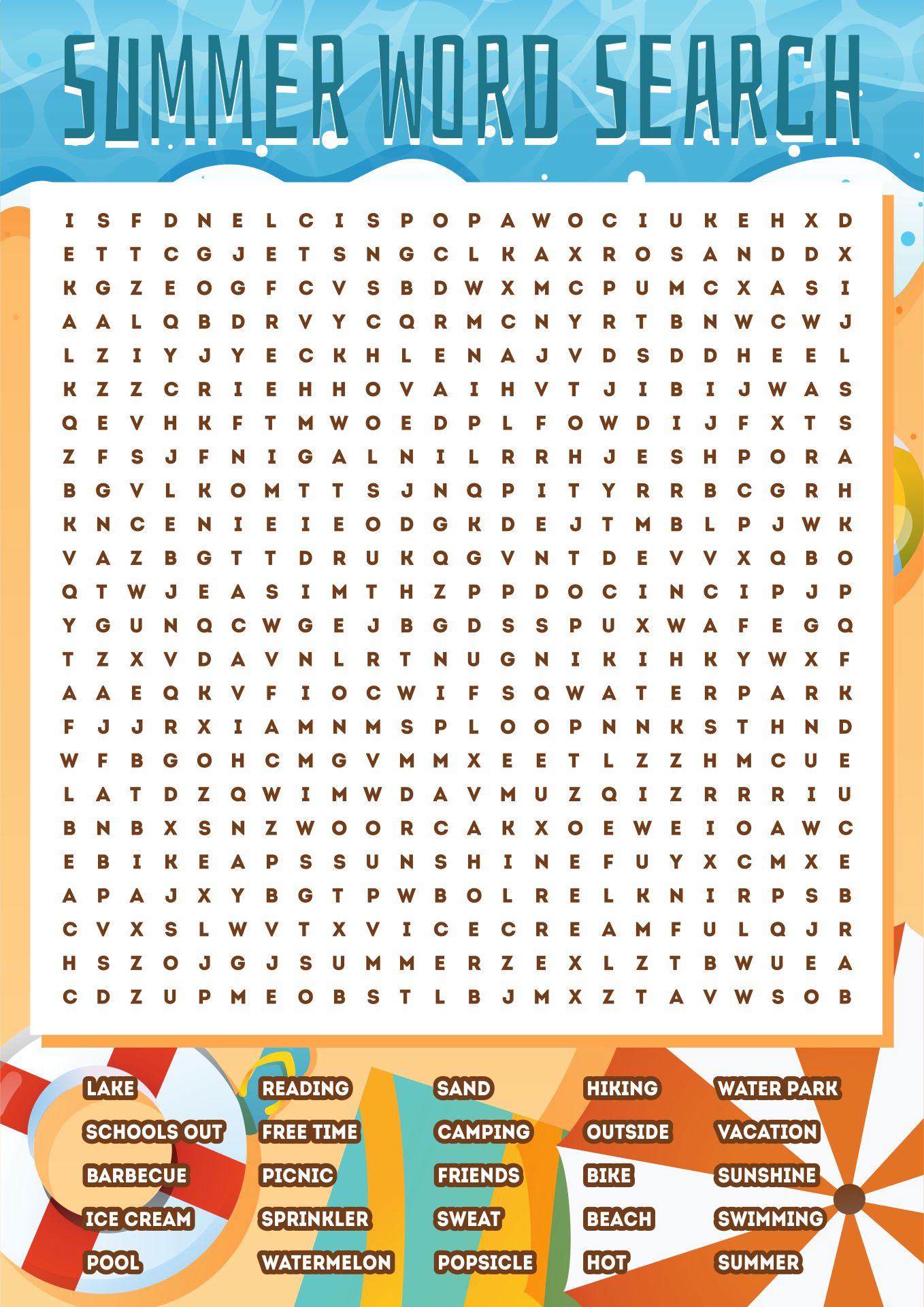 Printable Summer Word Searches For Middle School