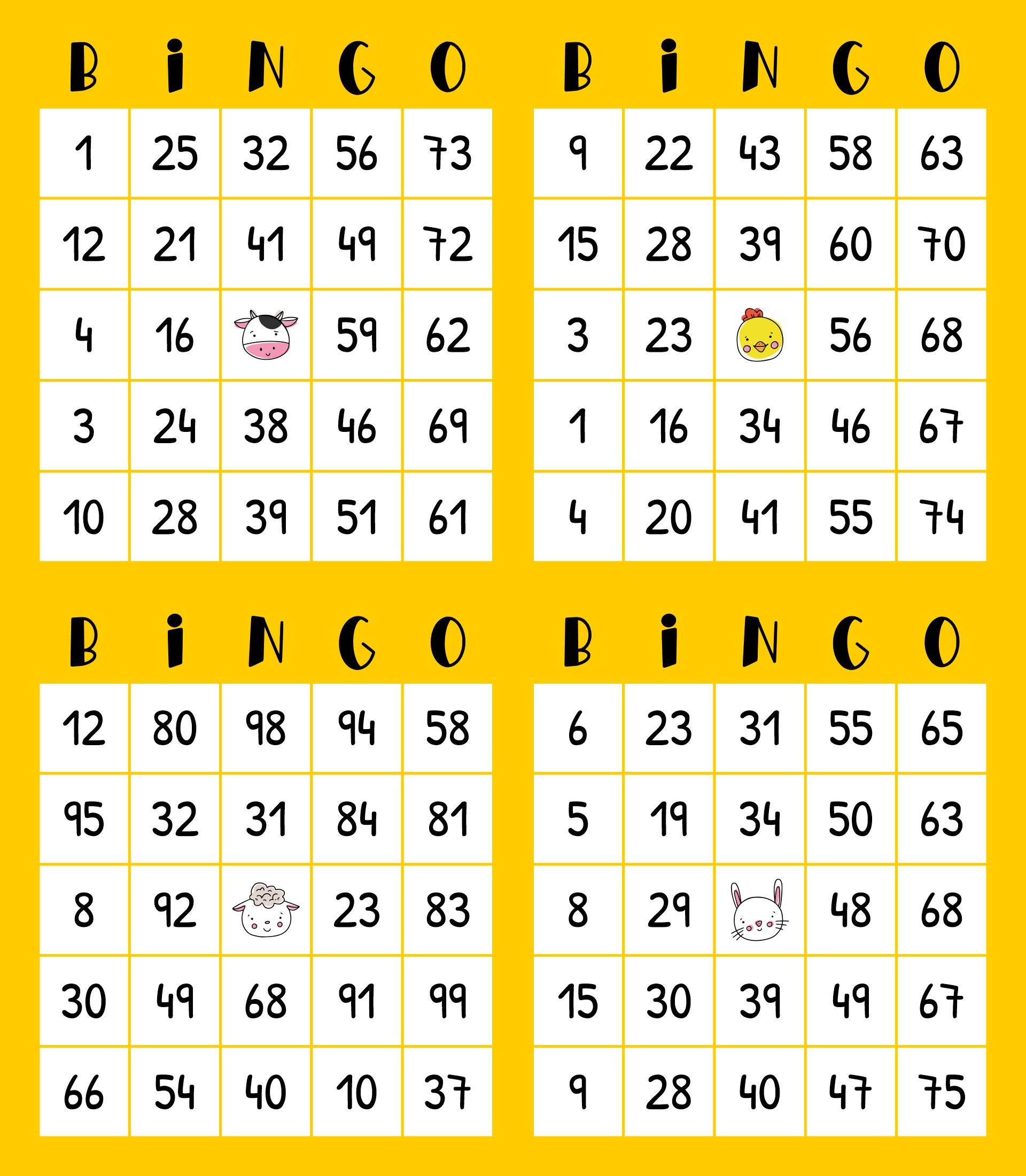 Number Bingo Cards