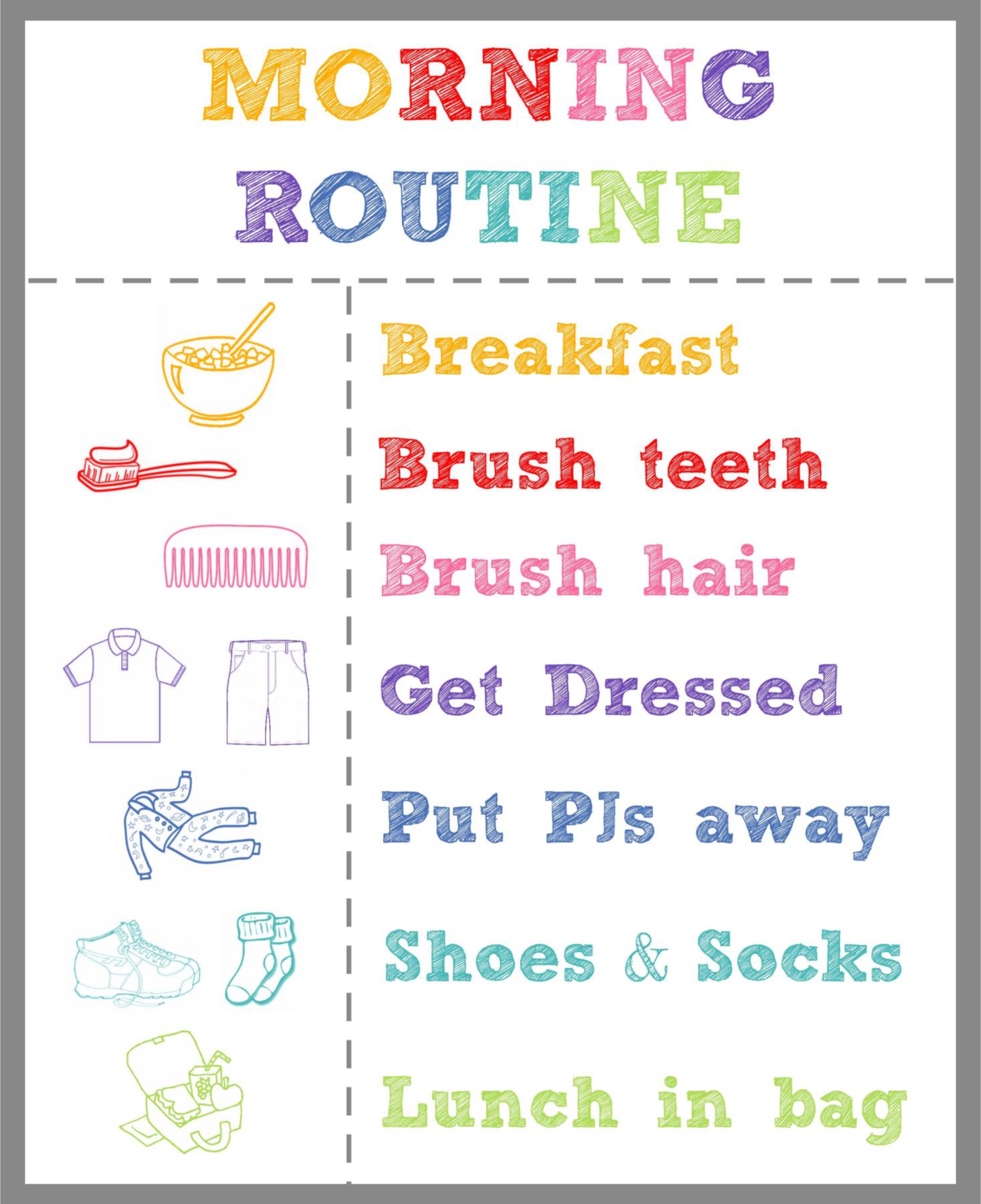 Elementary Printable Bedtime Routine Charts